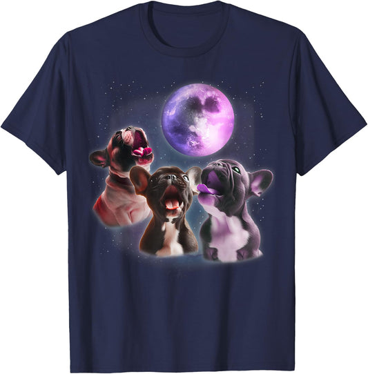3 French Bulldog Howling At The Moon Funny Frenchie Dog Pet Women Kids T-Shirt - T-Shirt | Navy