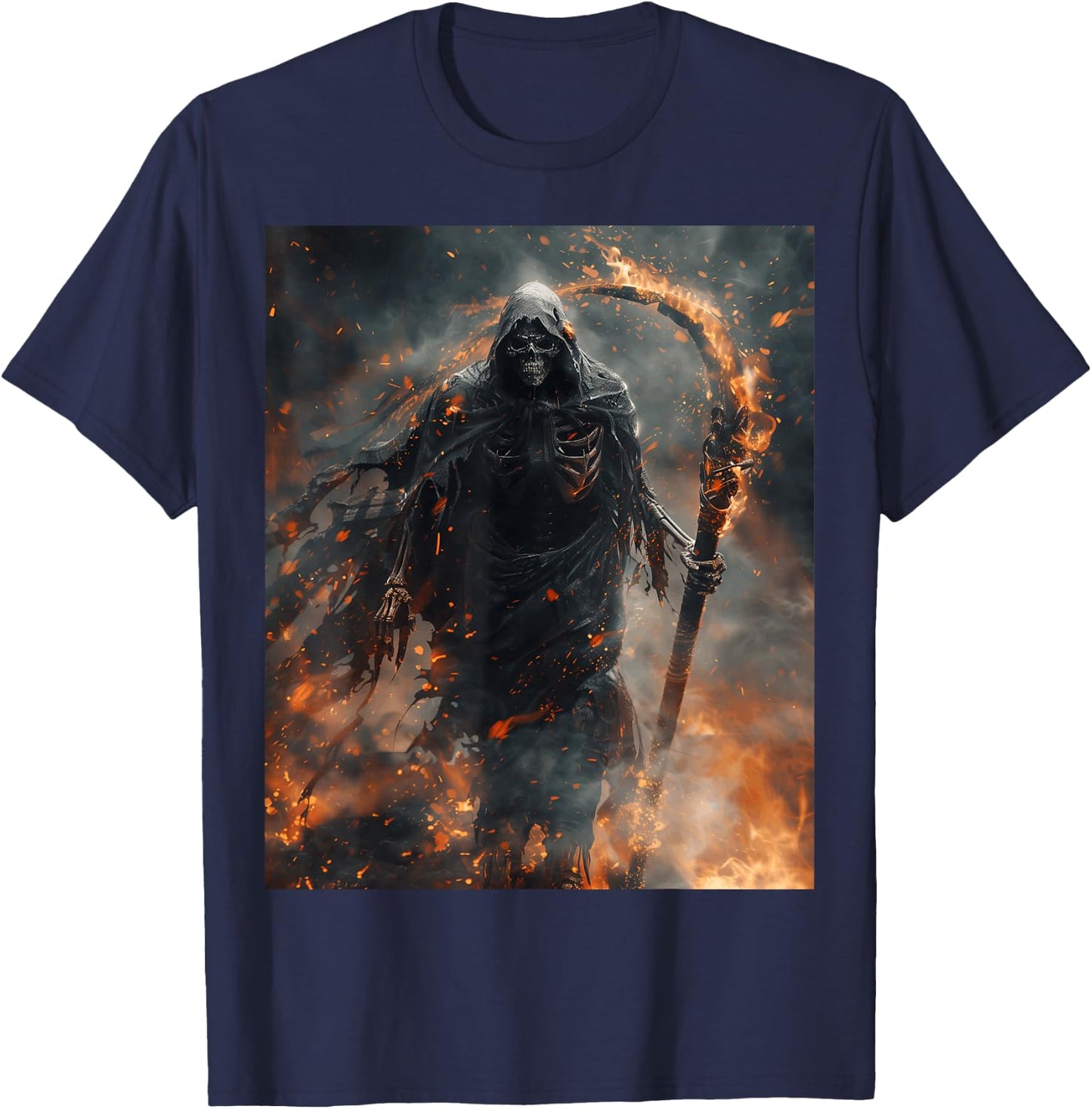Mythical Grim Reaper with Burning Sickle T-Shirt - T-Shirt | Navy