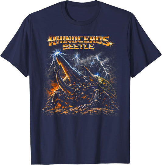 80s Heavy-Metal Rhinocerus Beetle Bug Lover Retro Style T-Shirt - T-Shirt | Navy