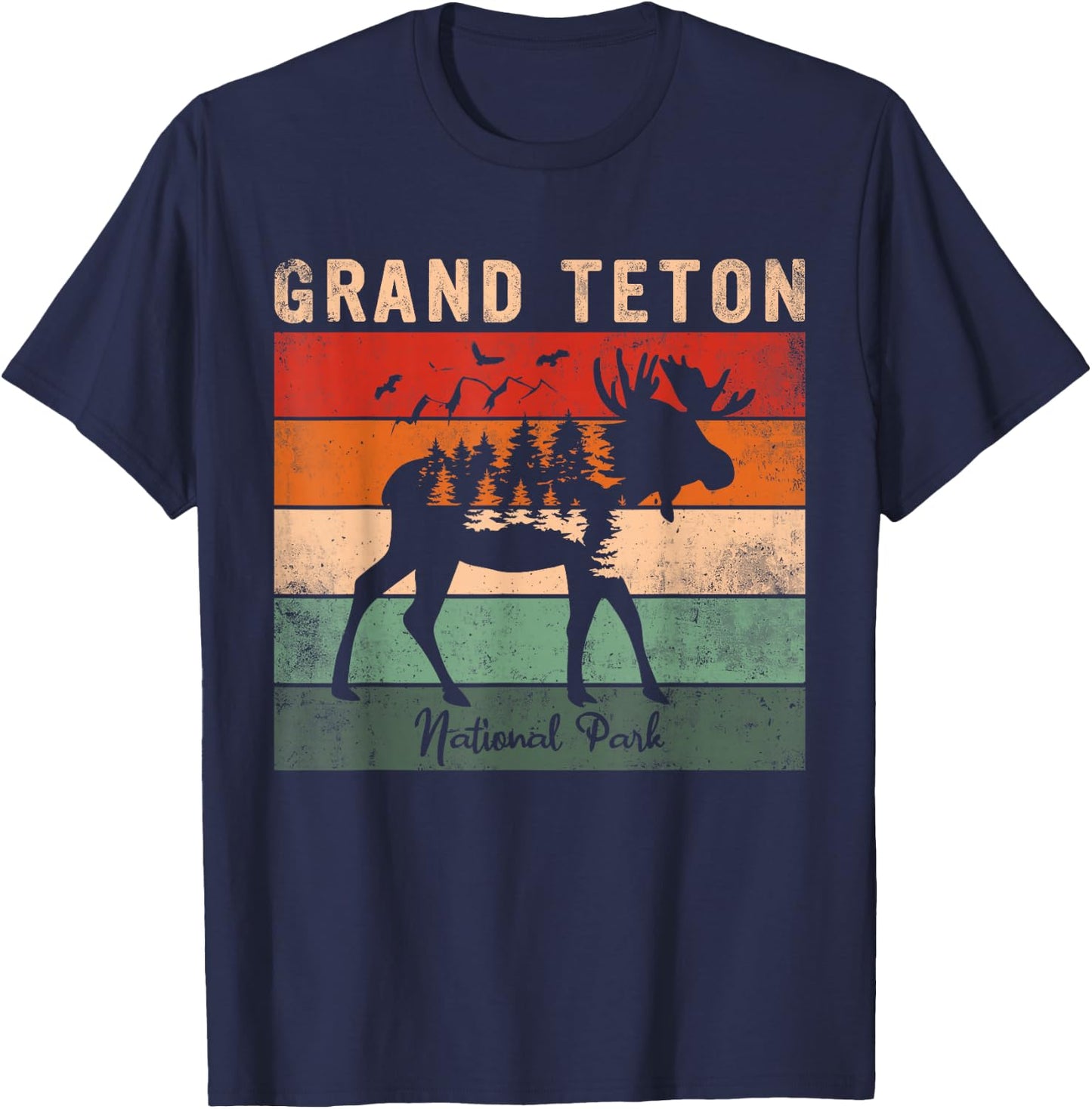 Vintage Grand Teton National Park for kids Hiking Camping T-Shirt - T-Shirt | Navy