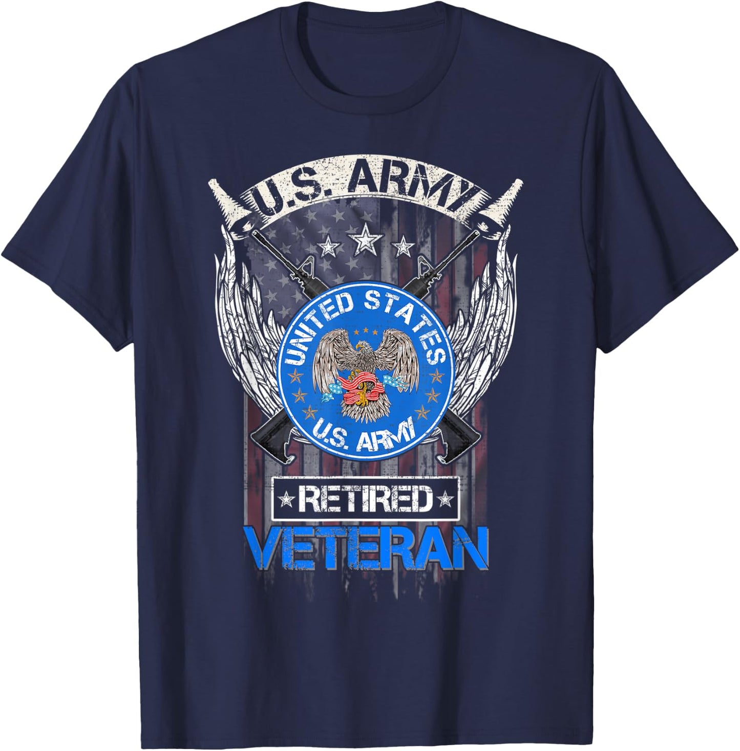 Vintage USA American Flag US Army Proud Retired Veteran Women Men T-Shirt - T-Shirt | Navy
