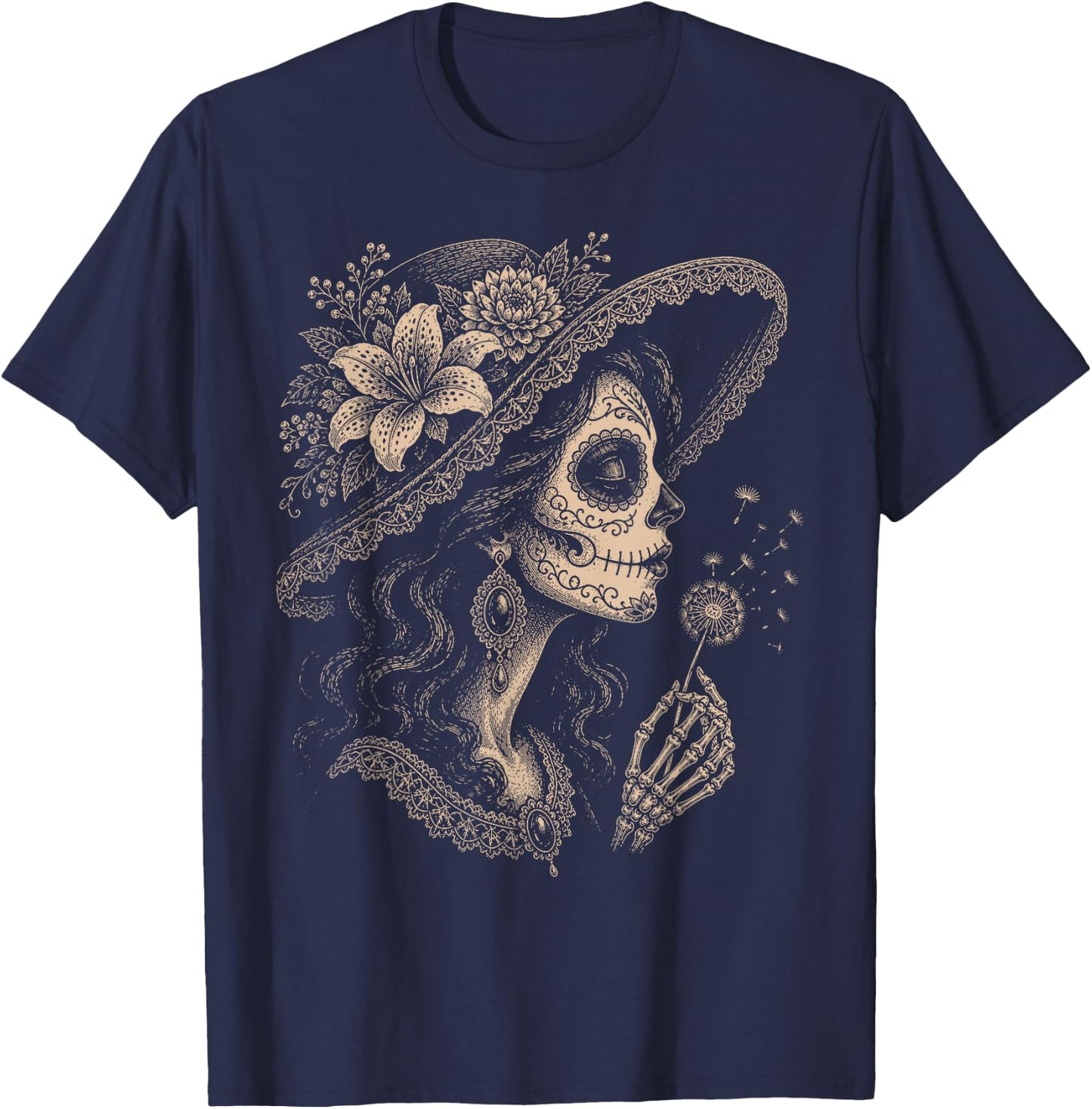 La Catrina Blowing Wishes Dandelion T-Shirt - T-Shirt | Navy