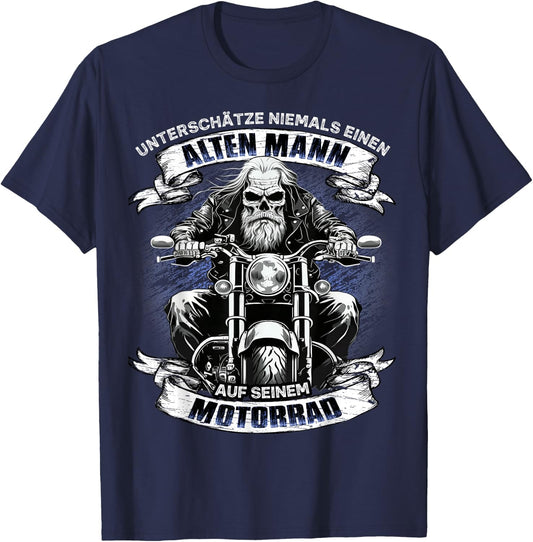 Unterschätze niemals einen alten Mann auf seinem Motorrad T-Shirt - T-Shirt | Navy