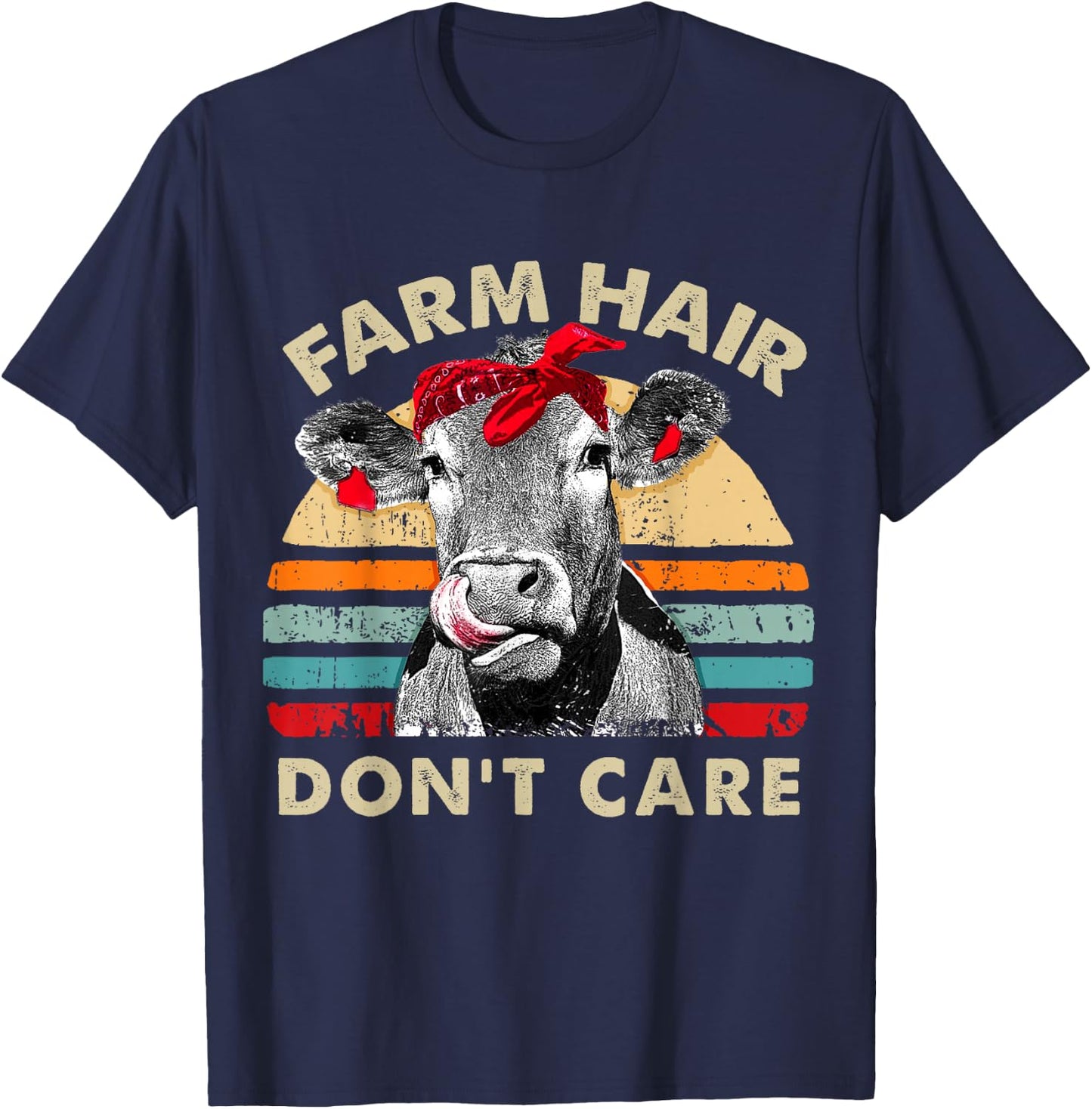Farm Hair Don't Care Pun Cows Lover Vintage Farm T-Shirt - T-Shirt | Navy