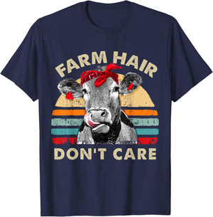 Farm Hair Don't Care Pun Cows Lover Vintage Farm T-Shirt - T-Shirt | Navy