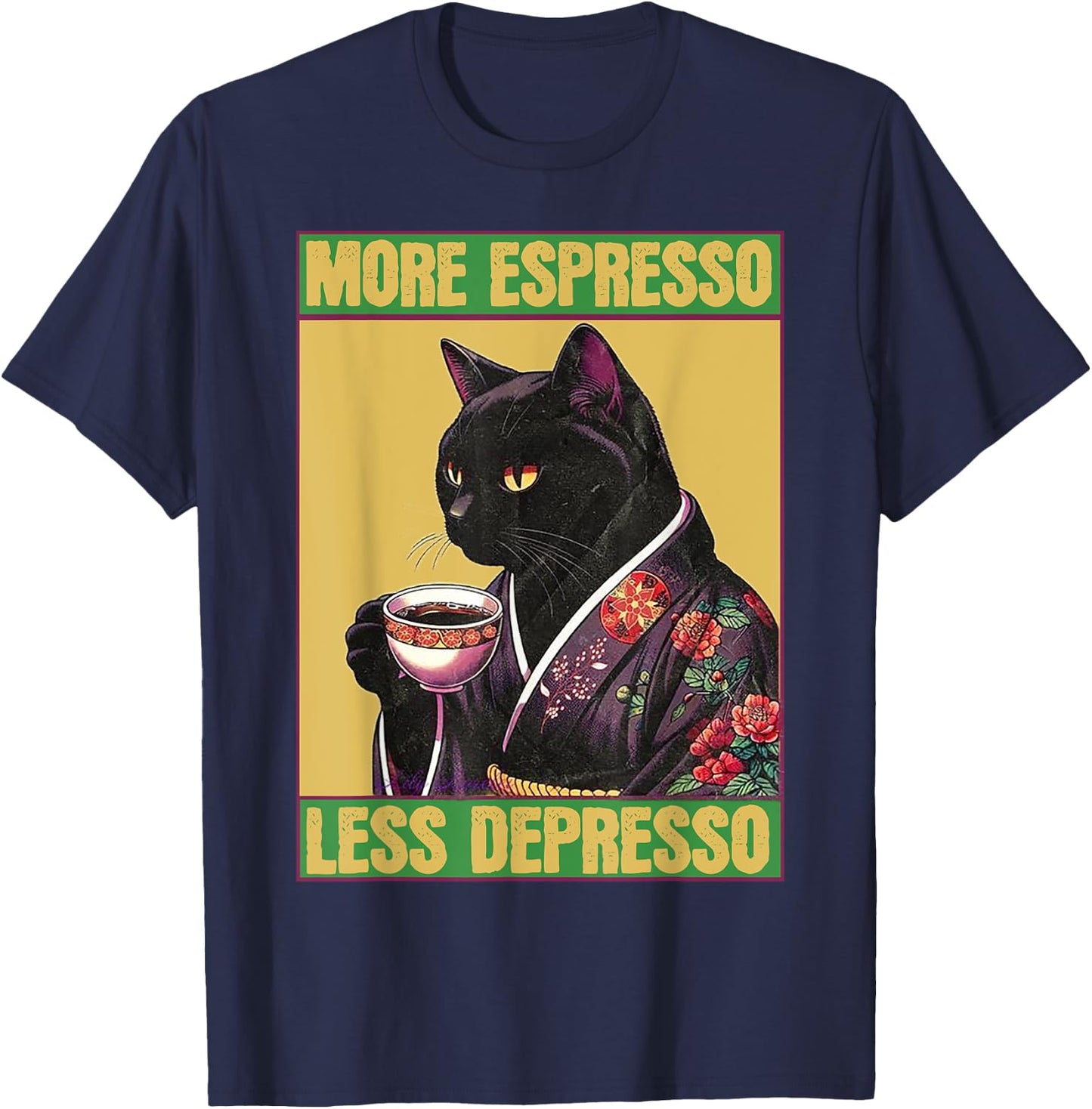 Cat More Espresso Less Depresso Women T-Shirt - T-Shirt | Navy