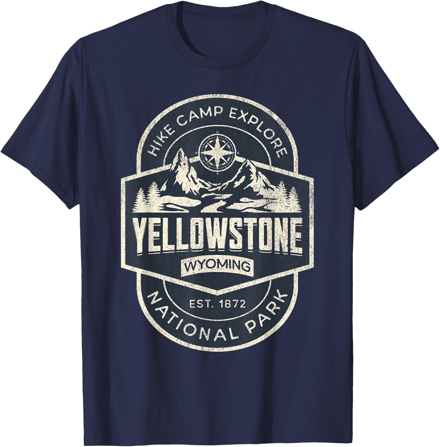 Yellowstone National Park Wyoming USA Outdoor -Adults, Kids , Grey, Small, Short Sleeve T-Shirt - T-Shirt | Navy