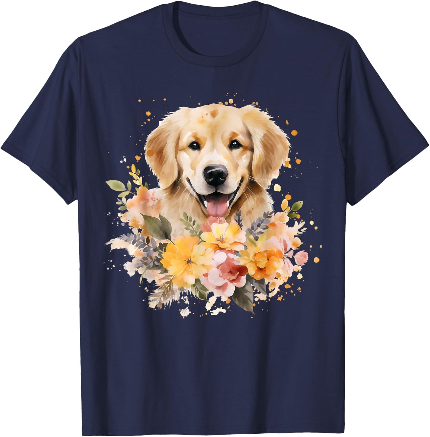 Watercolor Golden Retriever T-Shirt - T-Shirt | Navy
