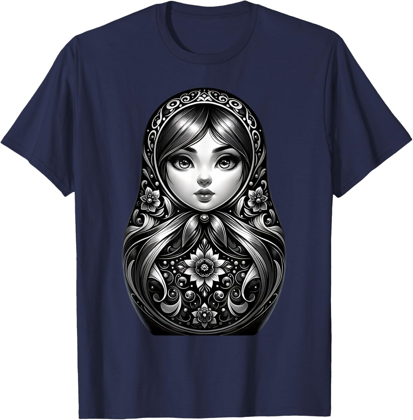 Russian Matryoshka Russia Russian Russian Matryoshka , black T-Shirt - T-Shirt | Navy