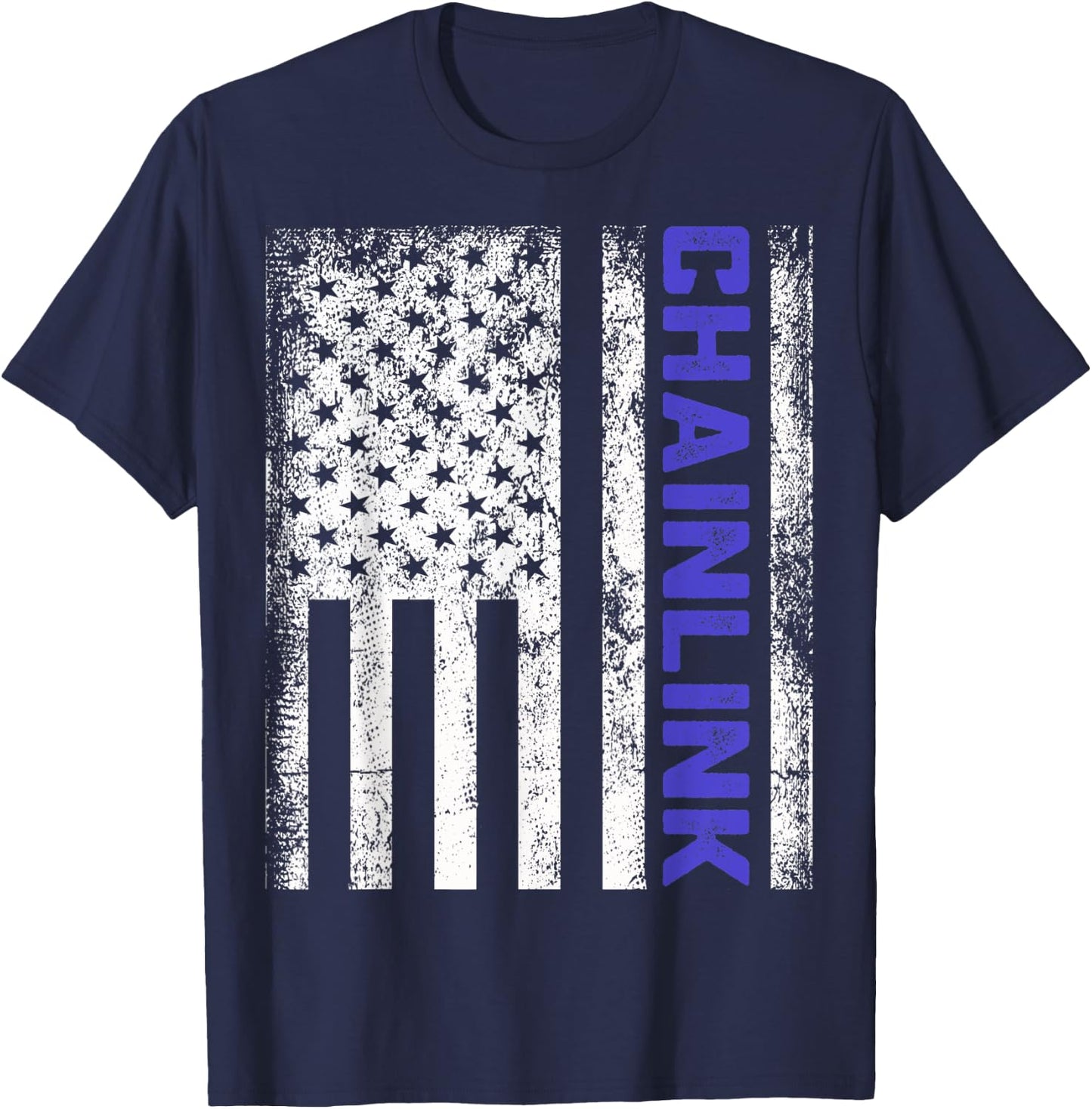 Distressed Chainlink LINK US Flag Chainlink Crytocurrency T-Shirt - T-Shirt | Navy