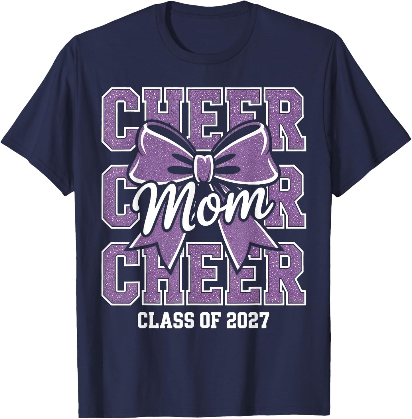 Senior Cheerleader Mom Cheer Class of 2027 Graduation Purple T-Shirt - T-Shirt | Navy