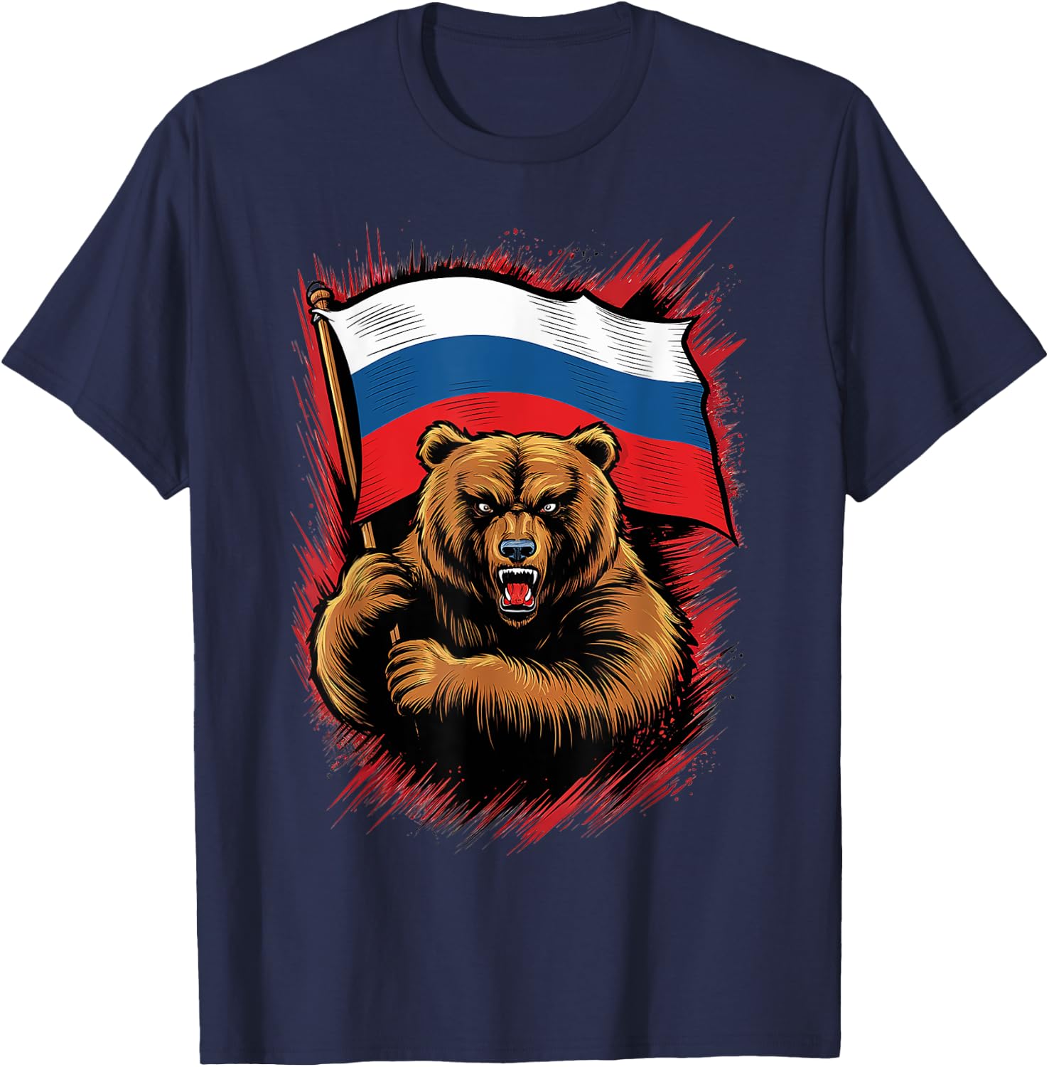 Russia Russia USSR | Russian Bear with Flag , Black, S T-Shirt - T-Shirt | Navy