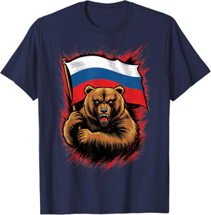 Russia Russia USSR | Russian Bear with Flag , Black, S T-Shirt - T-Shirt | Navy