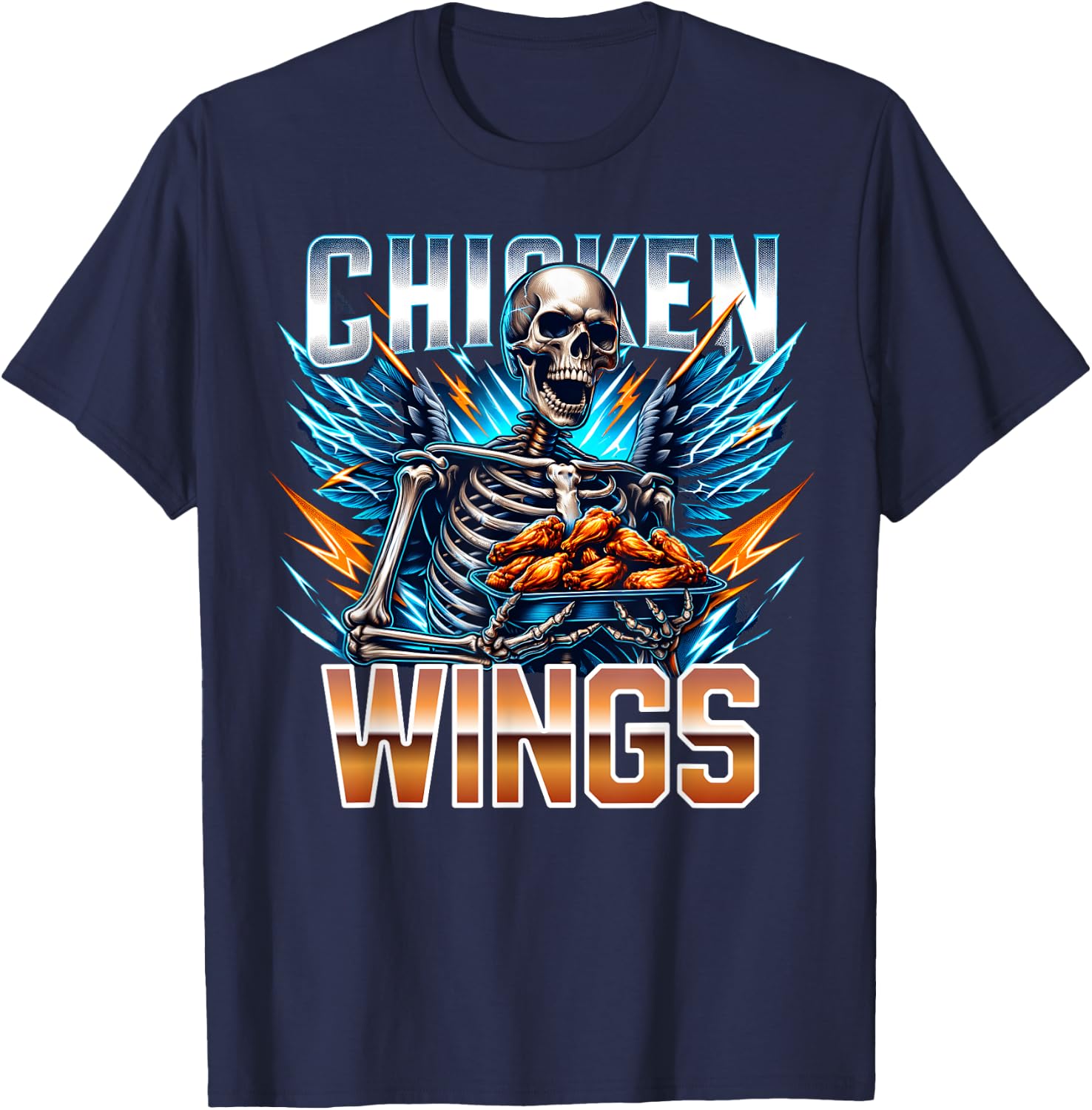 Wing Lover Bootleg Rap CDs Aesthetic Funny Chicken Skeleton T-Shirt - T-Shirt | Navy