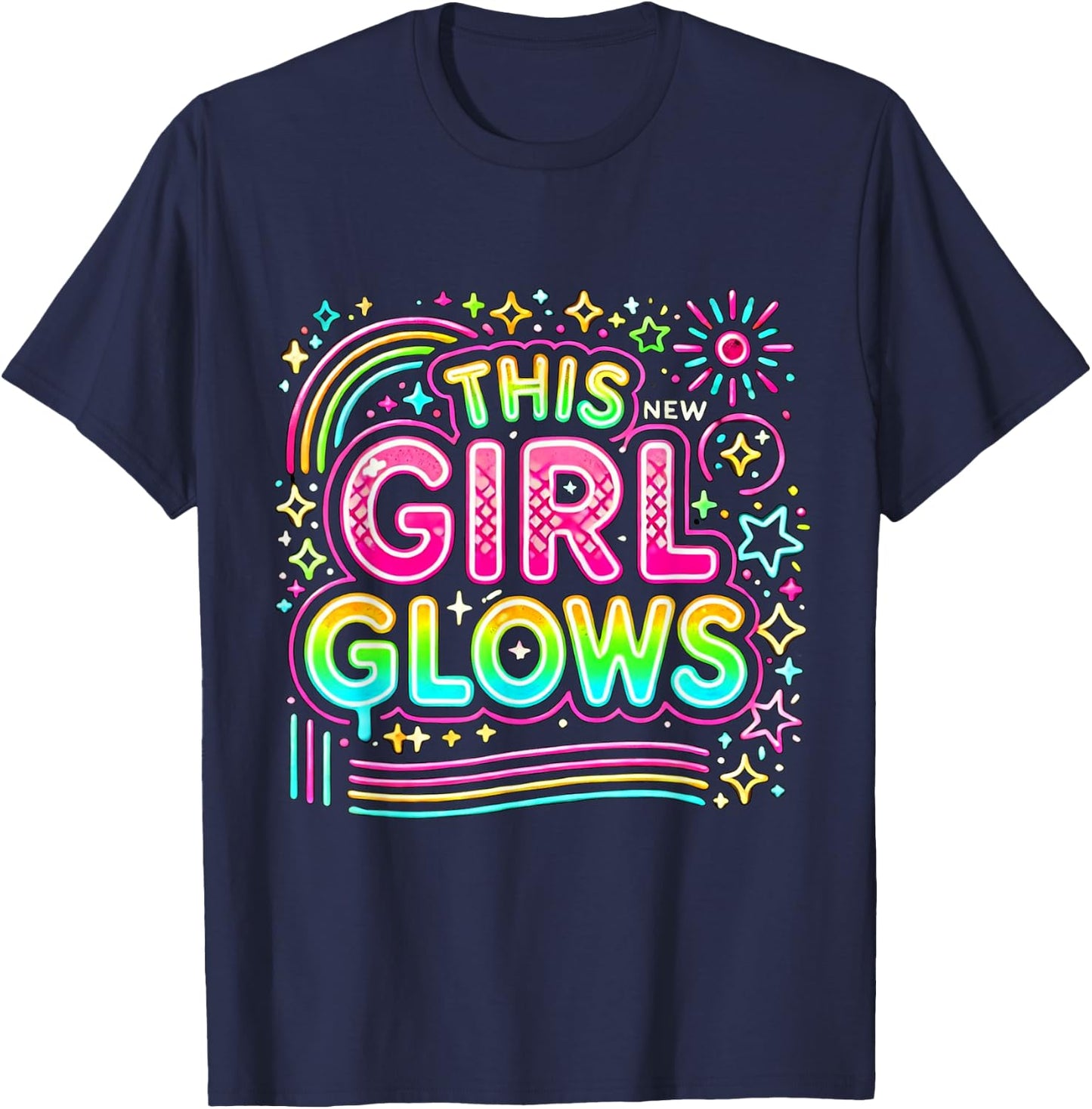 This Girl Glows For Kids Tie Dye Bright Color 80's And 90's T-Shirt - T-Shirt | Navy