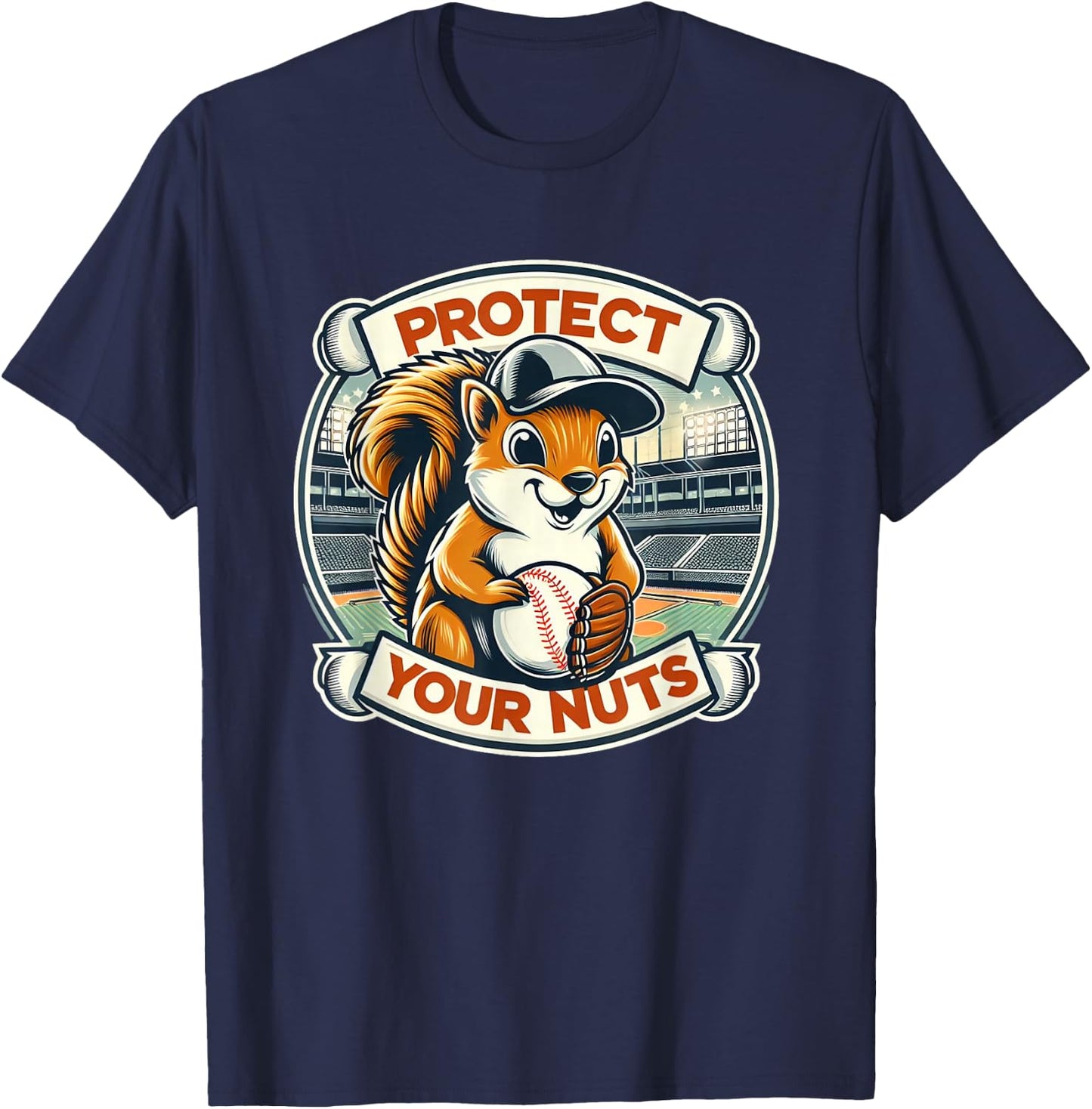 Protect Your Nuts - Squirrel Catcher Funny Baseball T-Shirt - T-Shirt | Navy