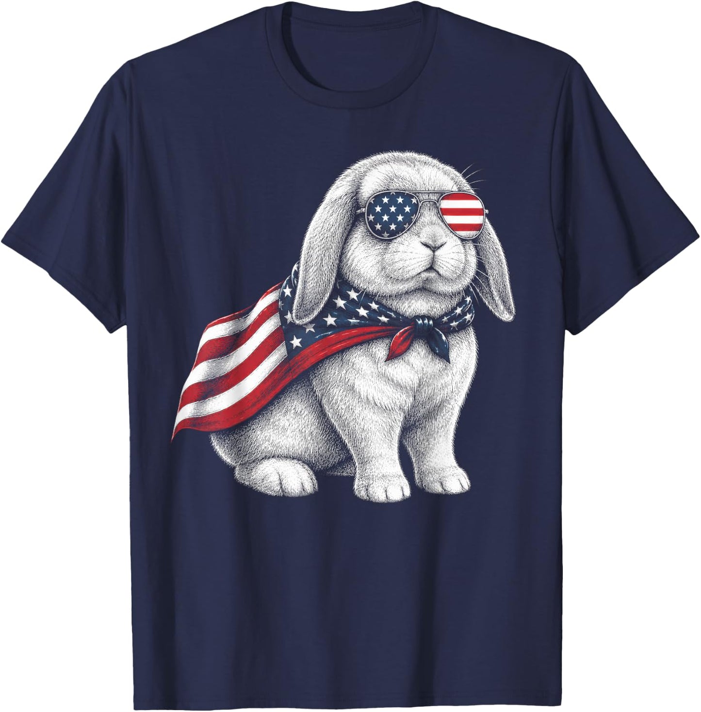 Holland Lop Rabbit 4th of July US American Flag Patriotic T-Shirt - T-Shirt | Navy