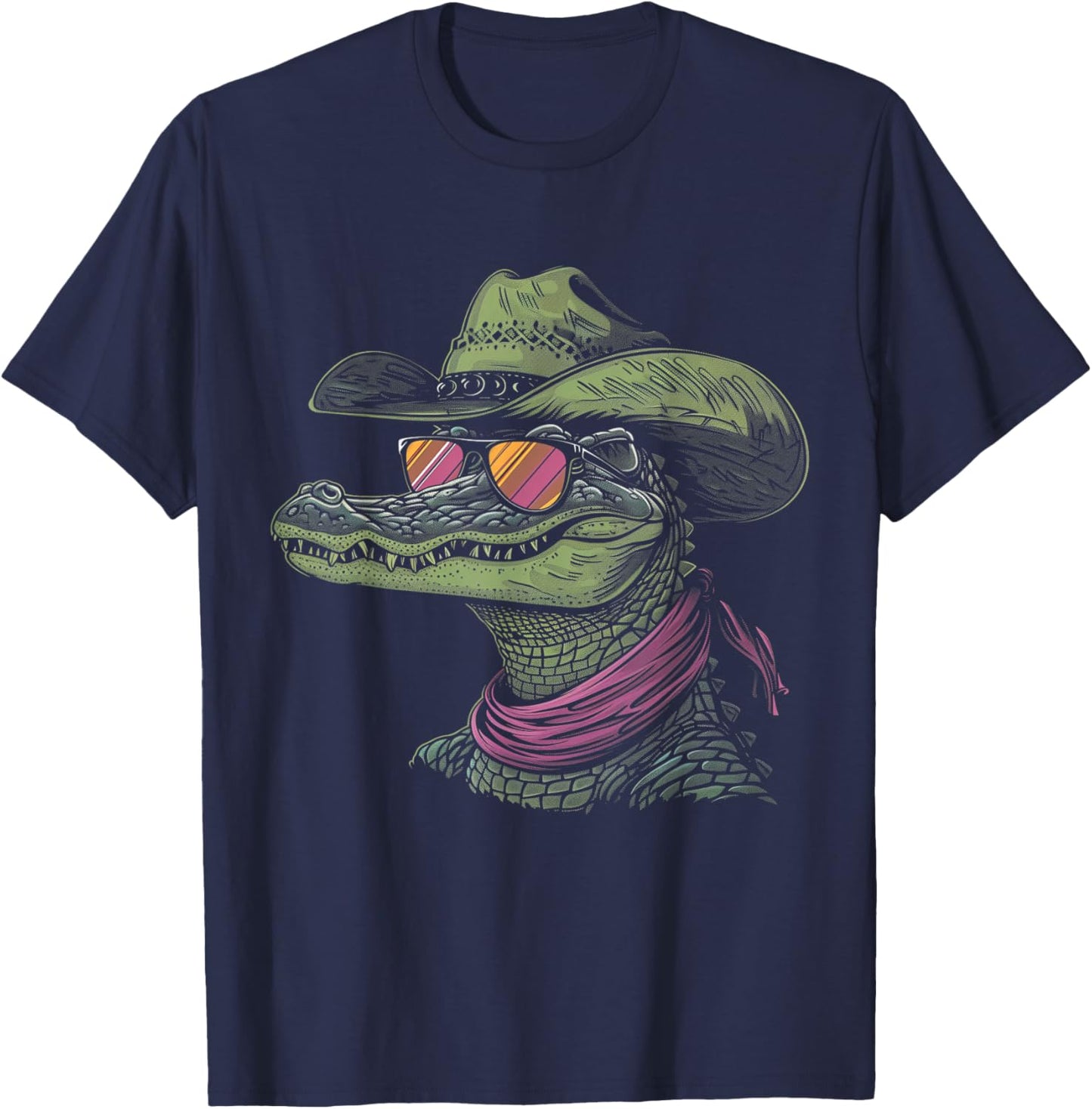Alligator Cowboy Hat Gator Crocodile Reptile Lover Funny T-Shirt - T-Shirt | Navy