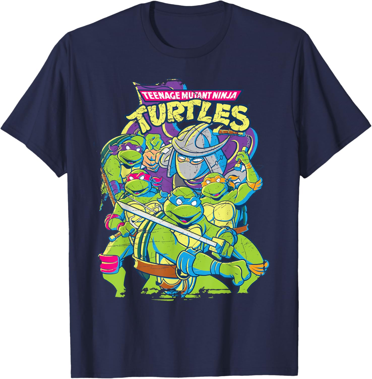 Teenage Mutant Ninja Turtles Fight With Shredder , Black, S T-Shirt - T-Shirt | Navy