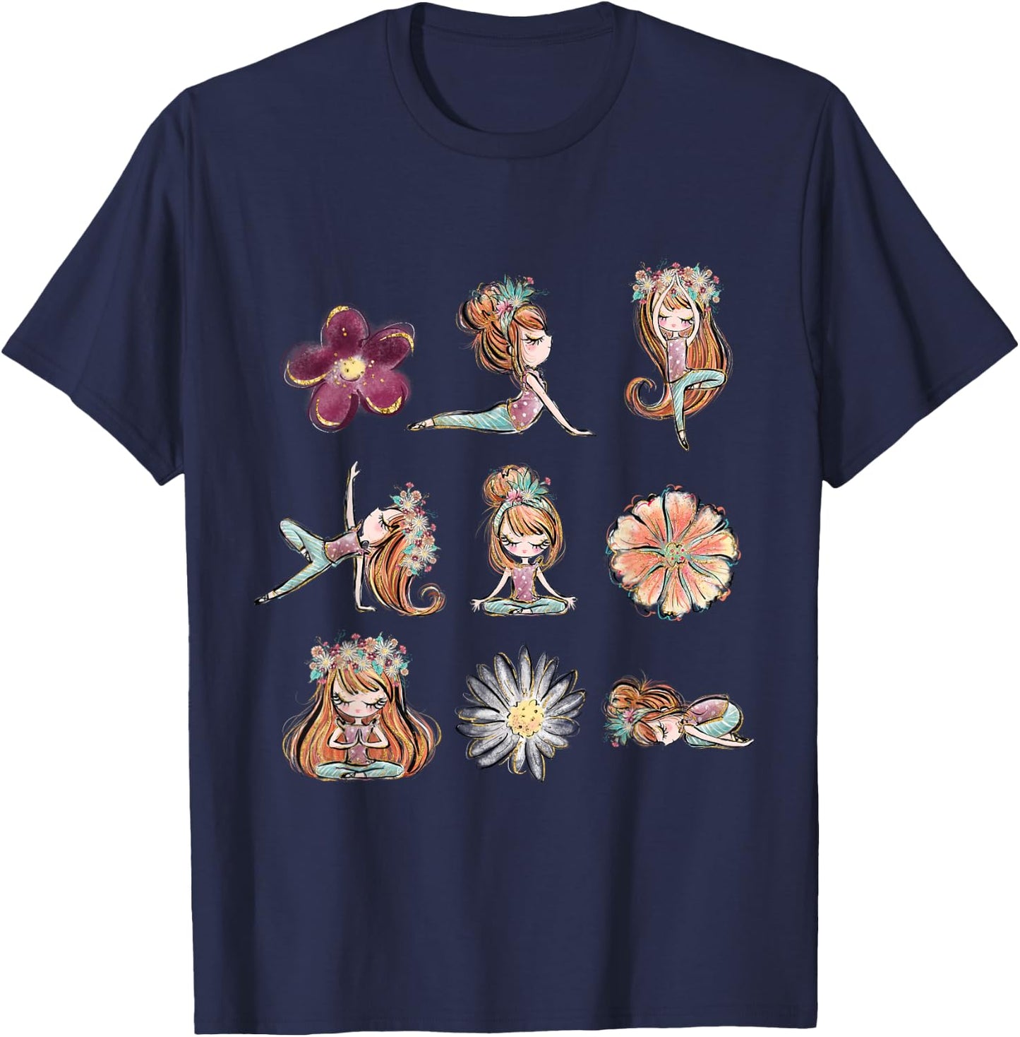 Boho Yoga Poses Floral Yogi Teacher Yogini Toddler Kids T-Shirt - T-Shirt | Navy