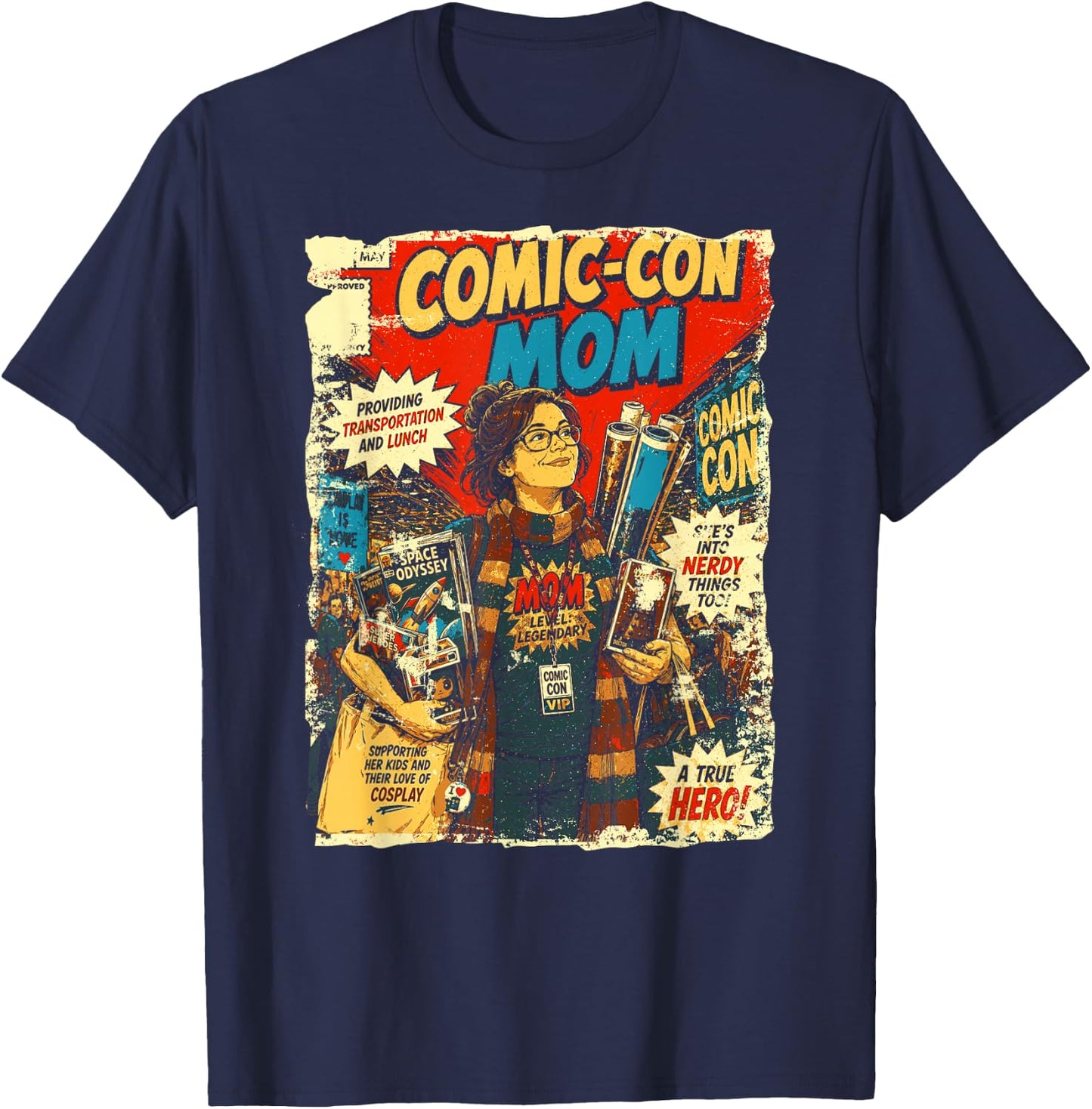 Comic-Con Mom Funny Retro Comic Cover T-Shirt - T-Shirt | Navy
