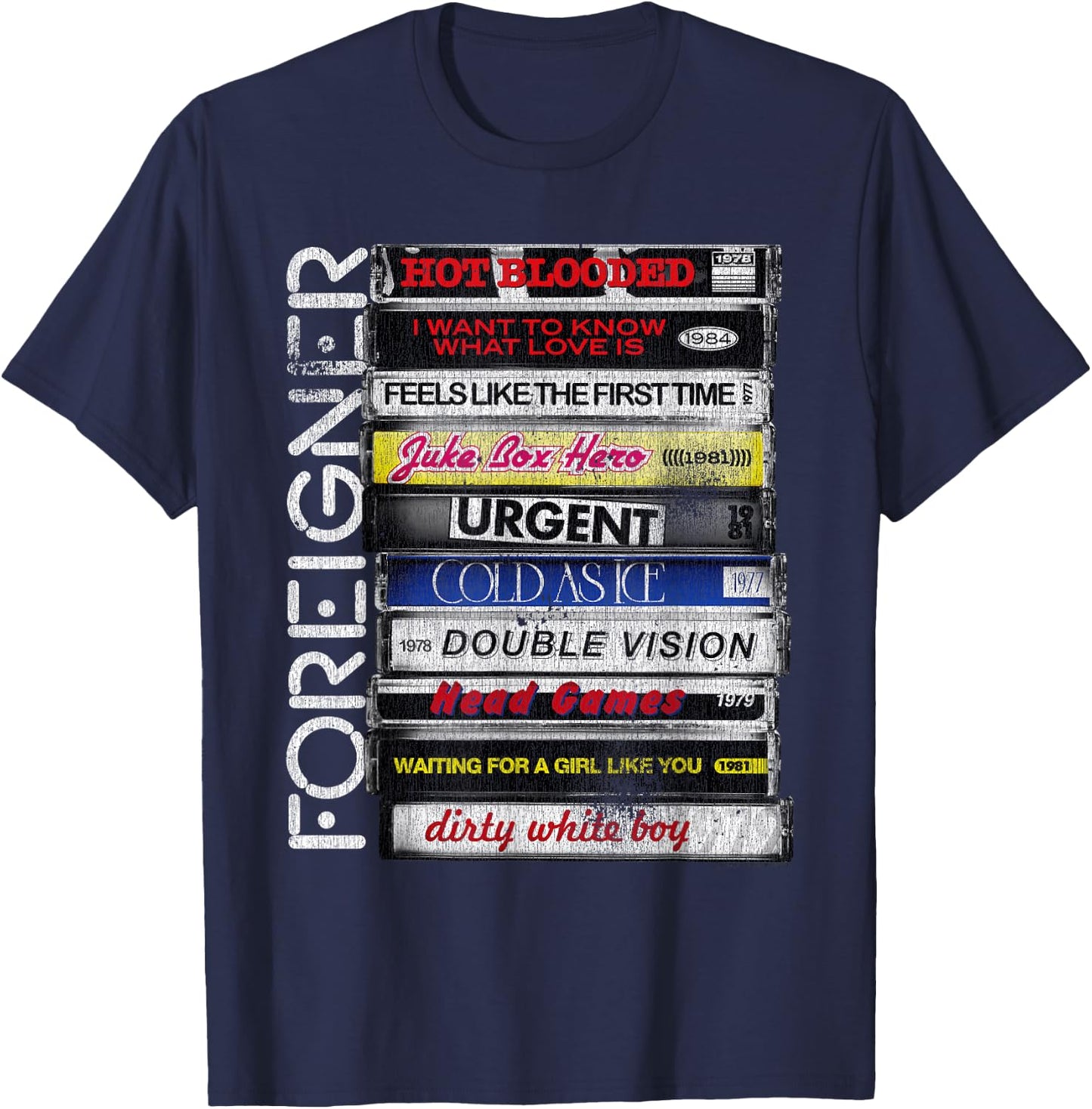 Ripple Junction x Foreigner Classic Hit Songs 80s Rock Band , grey, S T-Shirt - T-Shirt | Navy