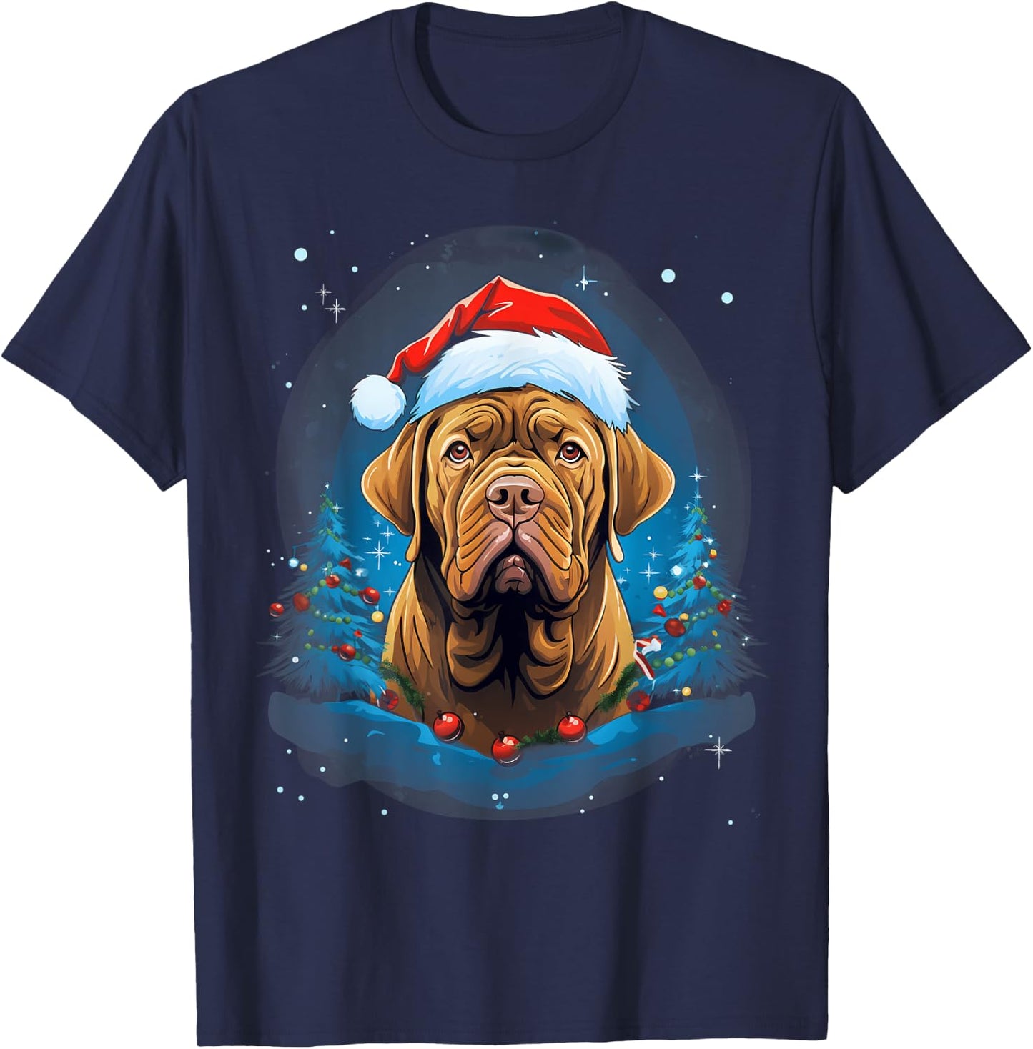 Xmas French Mastiff Dog Christmas Women Kids T-Shirt - T-Shirt | Navy