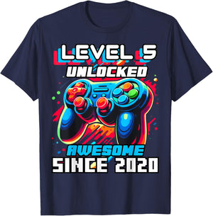 5th Birthday Boy Level 5 Gamer 5 Year Video Game Party T-Shirt - T-Shirt | Navy