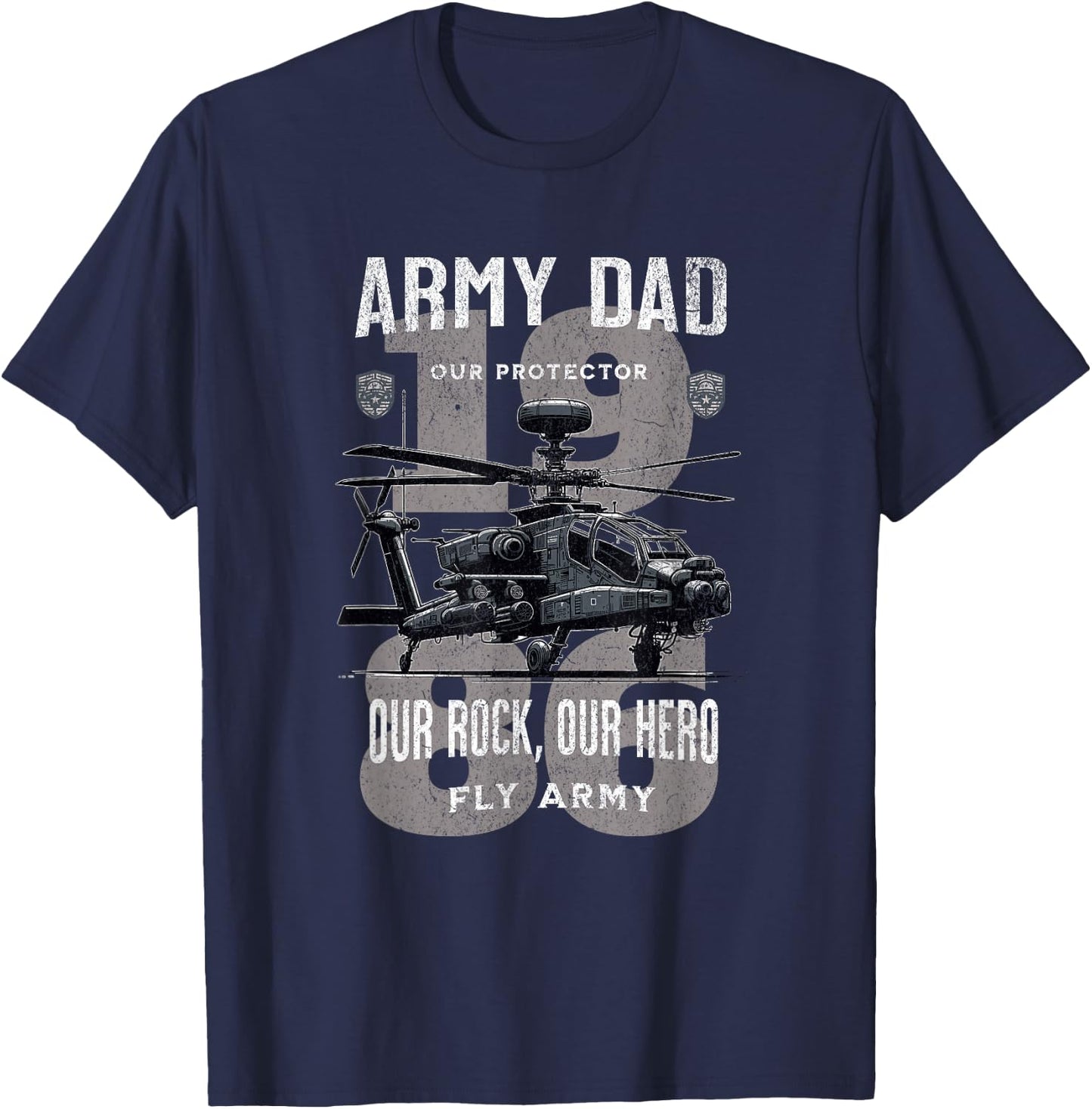 Army Dad Father Military Fathers Day Apache Helicopter Army T-Shirt - T-Shirt | Navy