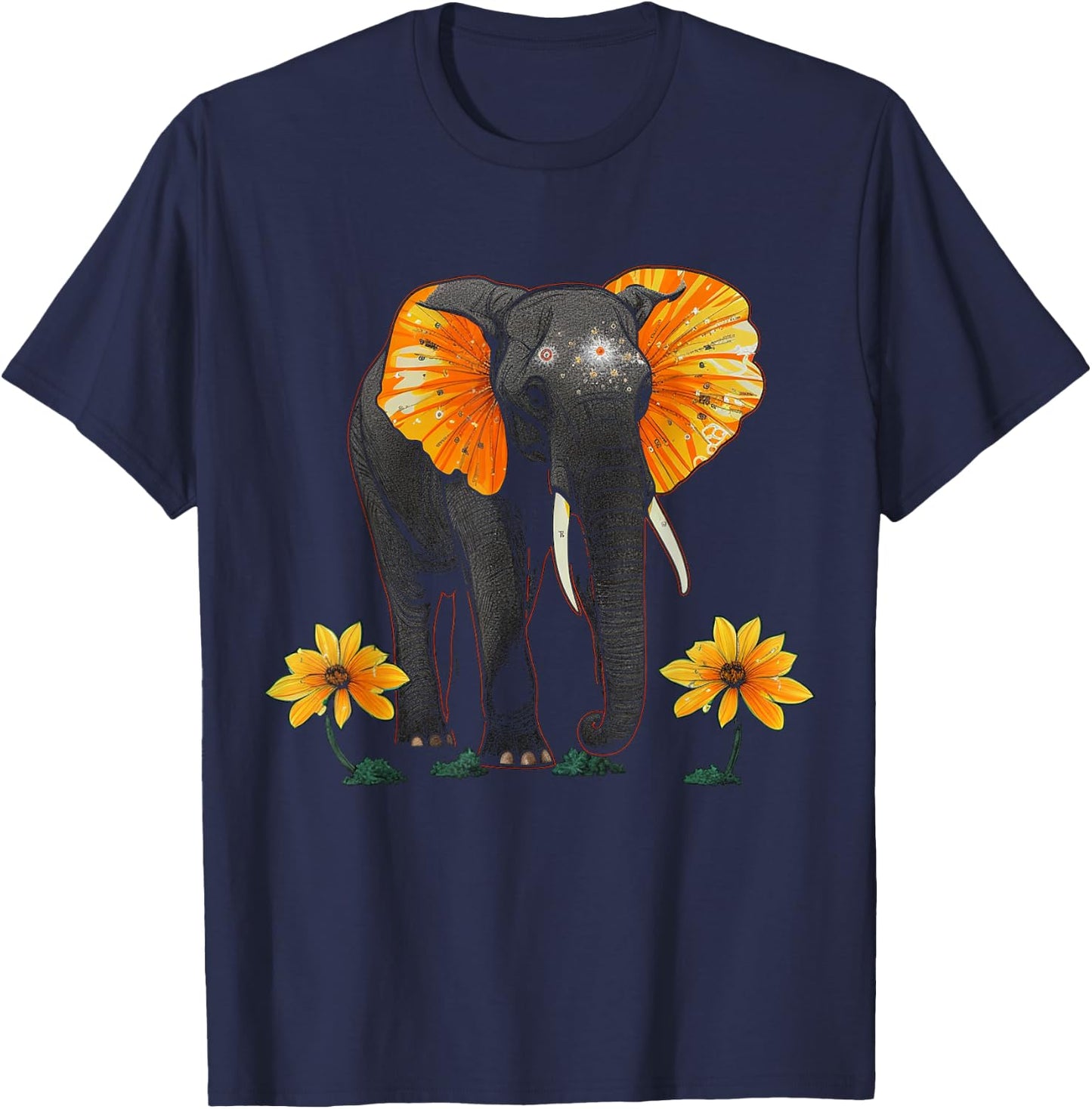 Elephant Animal Africa Art Flowers Elephant T-Shirt - T-Shirt | Navy