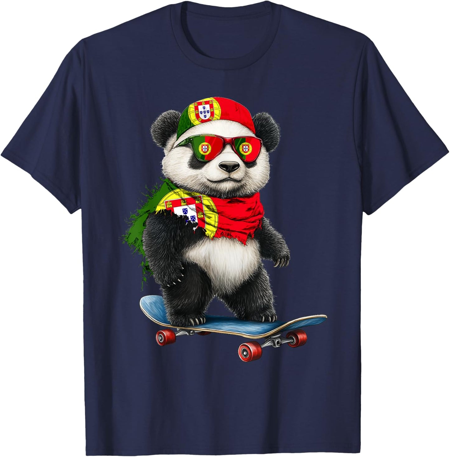 Portuguese Flag American US Flags Panda Heritage Portgual T-Shirt - T-Shirt | Navy