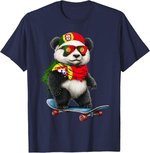 Portuguese Flag American US Flags Panda Heritage Portgual T-Shirt - T-Shirt | Navy