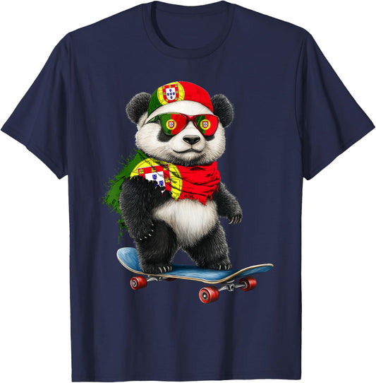 Portuguese Flag American US Flags Panda Heritage Portgual T-Shirt - T-Shirt | Navy