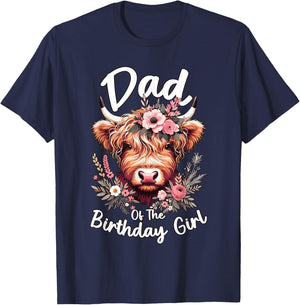 Dad Of The Birthday Girl Highland Cow T-Shirt - T-Shirt | Navy