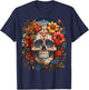 Day of The Dead Skull Schädel mit Blumen mexikanisches T-Shirt - T-Shirt | Navy