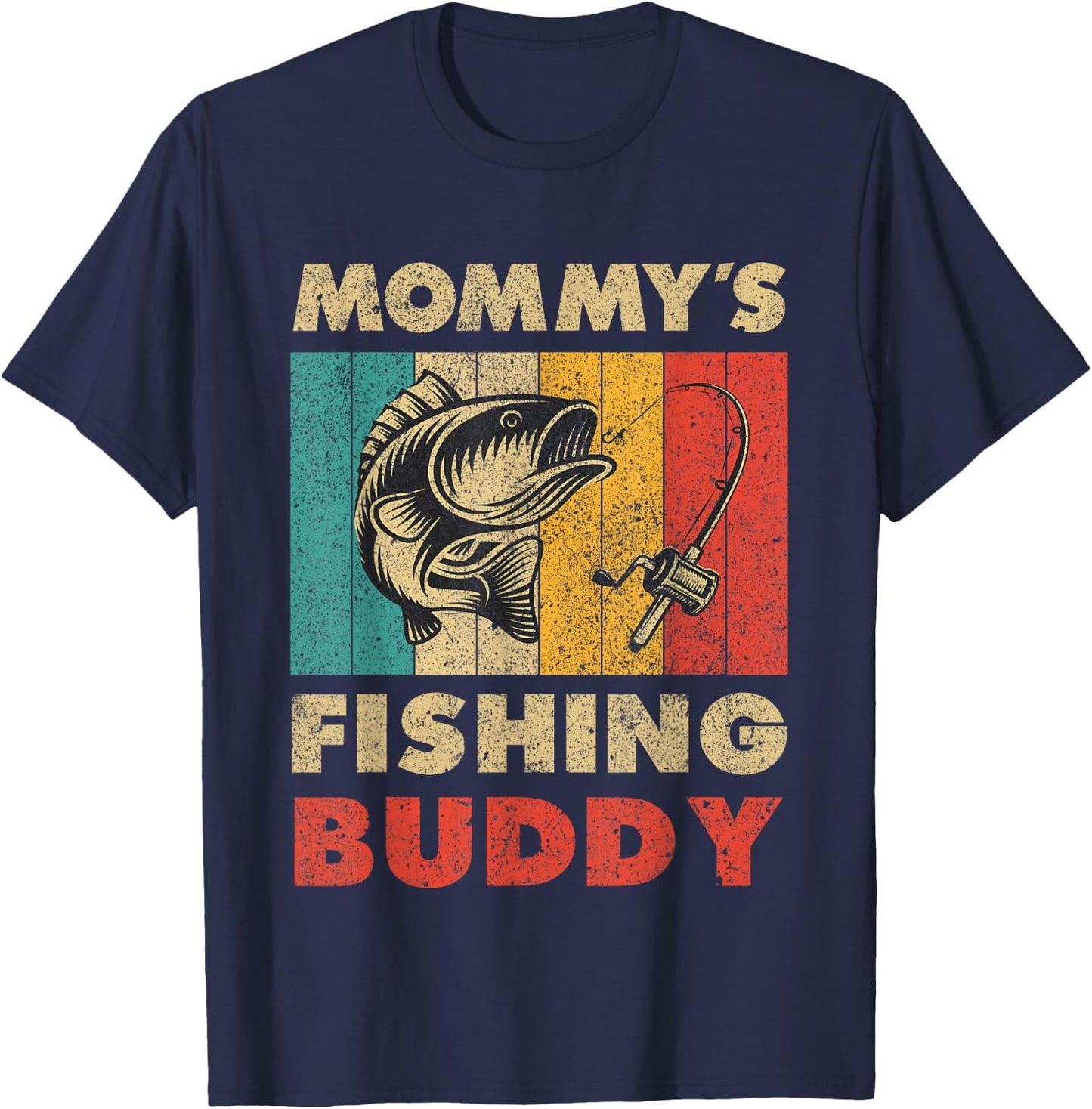 Funny Fishing Mommy's Fishing Buddy Vintage Fishing T-Shirt - T-Shirt | Navy