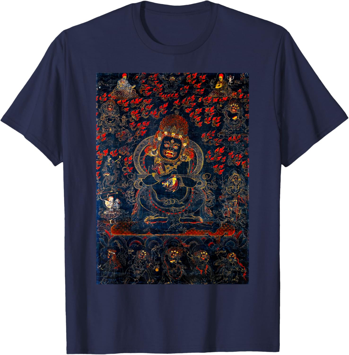 Mahakala Protector Tibetan Buddhist Thangka Mandala Buddhism T-Shirt - T-Shirt | Navy