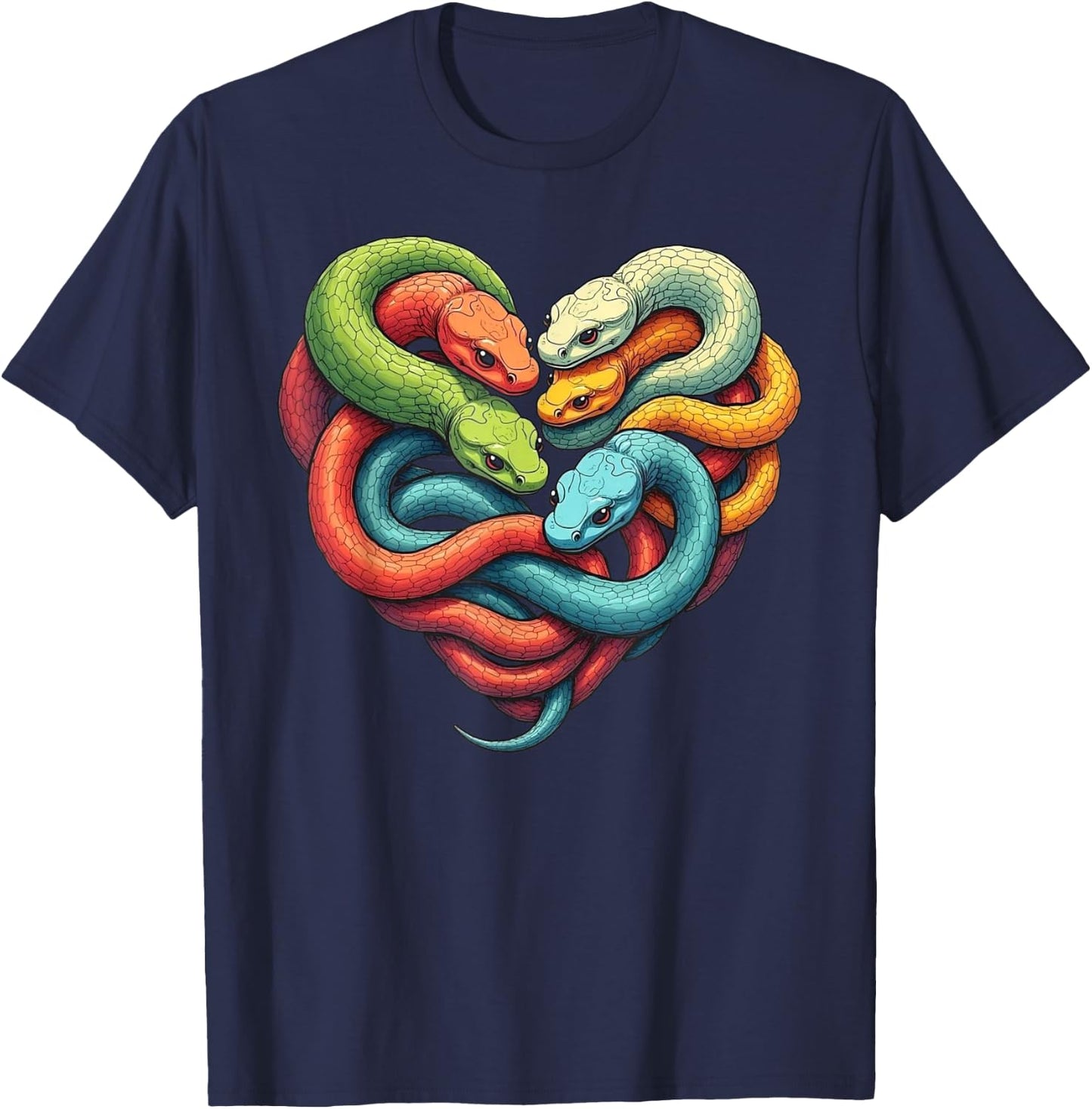 Rainbow Snake Heart Colorful Serpents Art Lover Python T-Shirt - T-Shirt | Navy