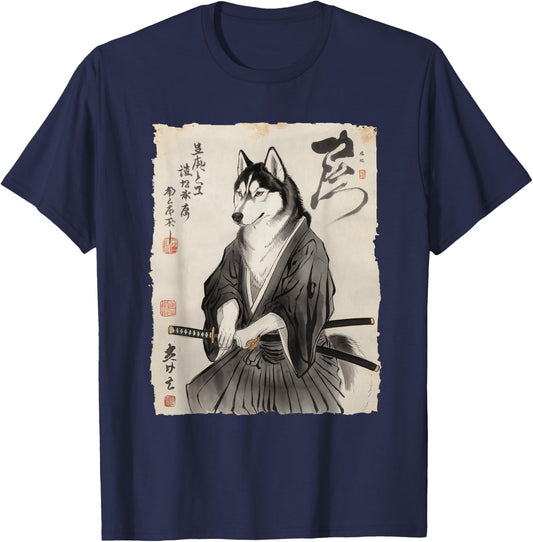 Husky Samurai in Armor Japanese Ink Art Women Kids T-Shirt - T-Shirt | Navy