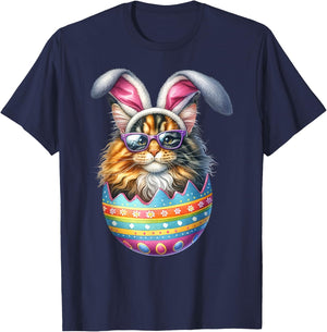 Cat Lover Easter Egg Happy Easter Bunny Ears T-Shirt - T-Shirt | Navy