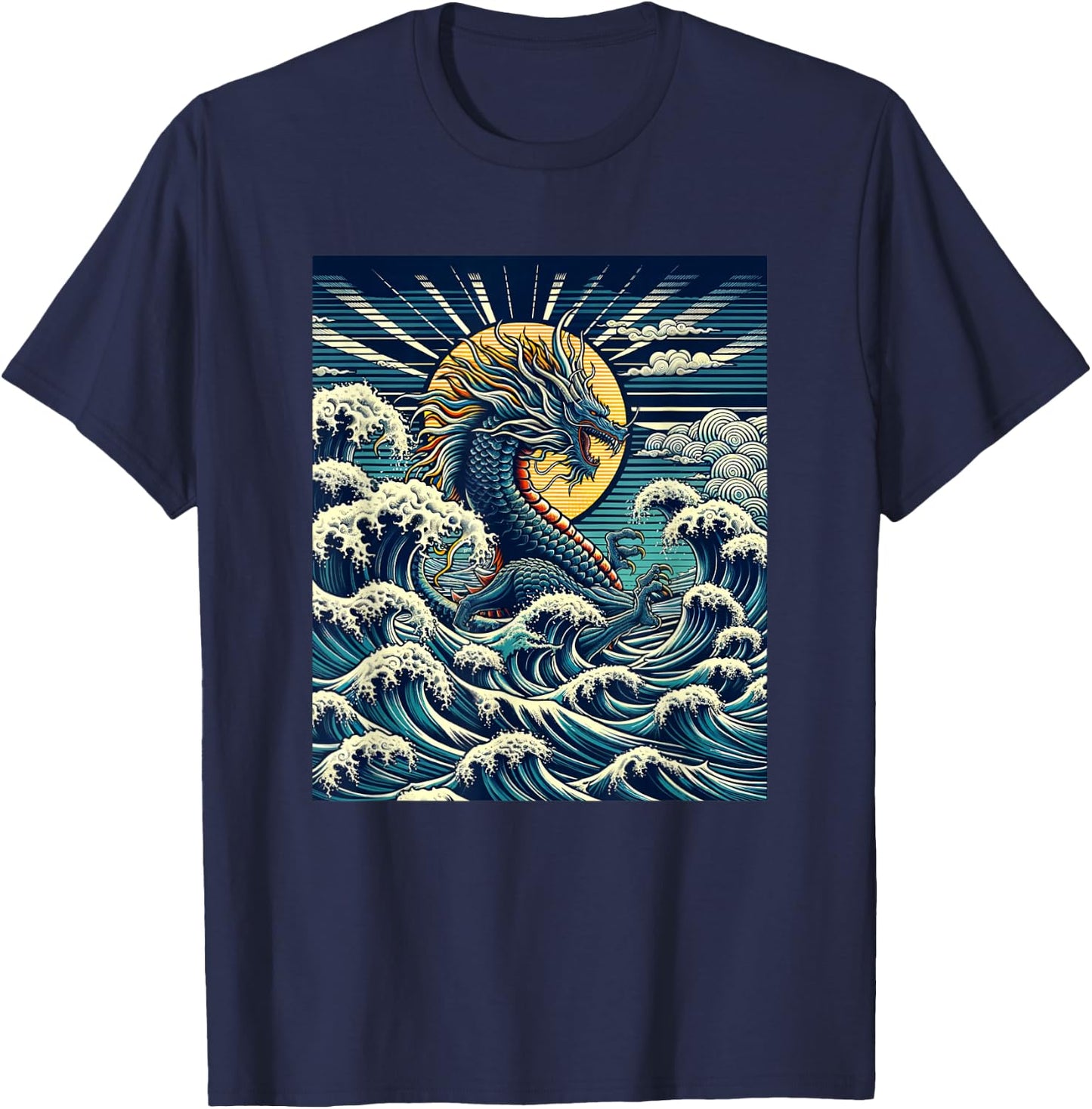 Year of the Dragon with The Great Wave off Kanagawa T-Shirt - T-Shirt | Navy