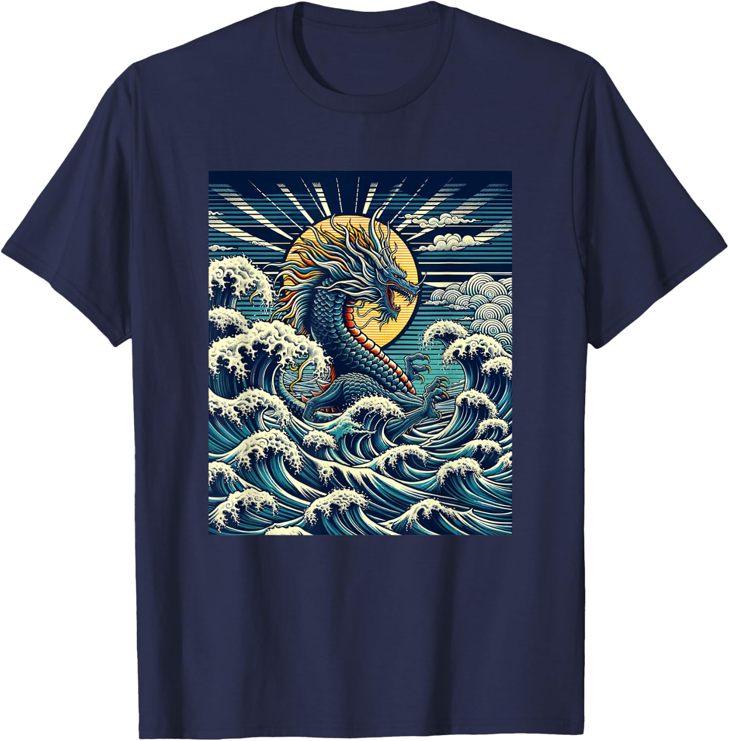 Year of the Dragon with The Great Wave off Kanagawa T-Shirt - T-Shirt | Navy