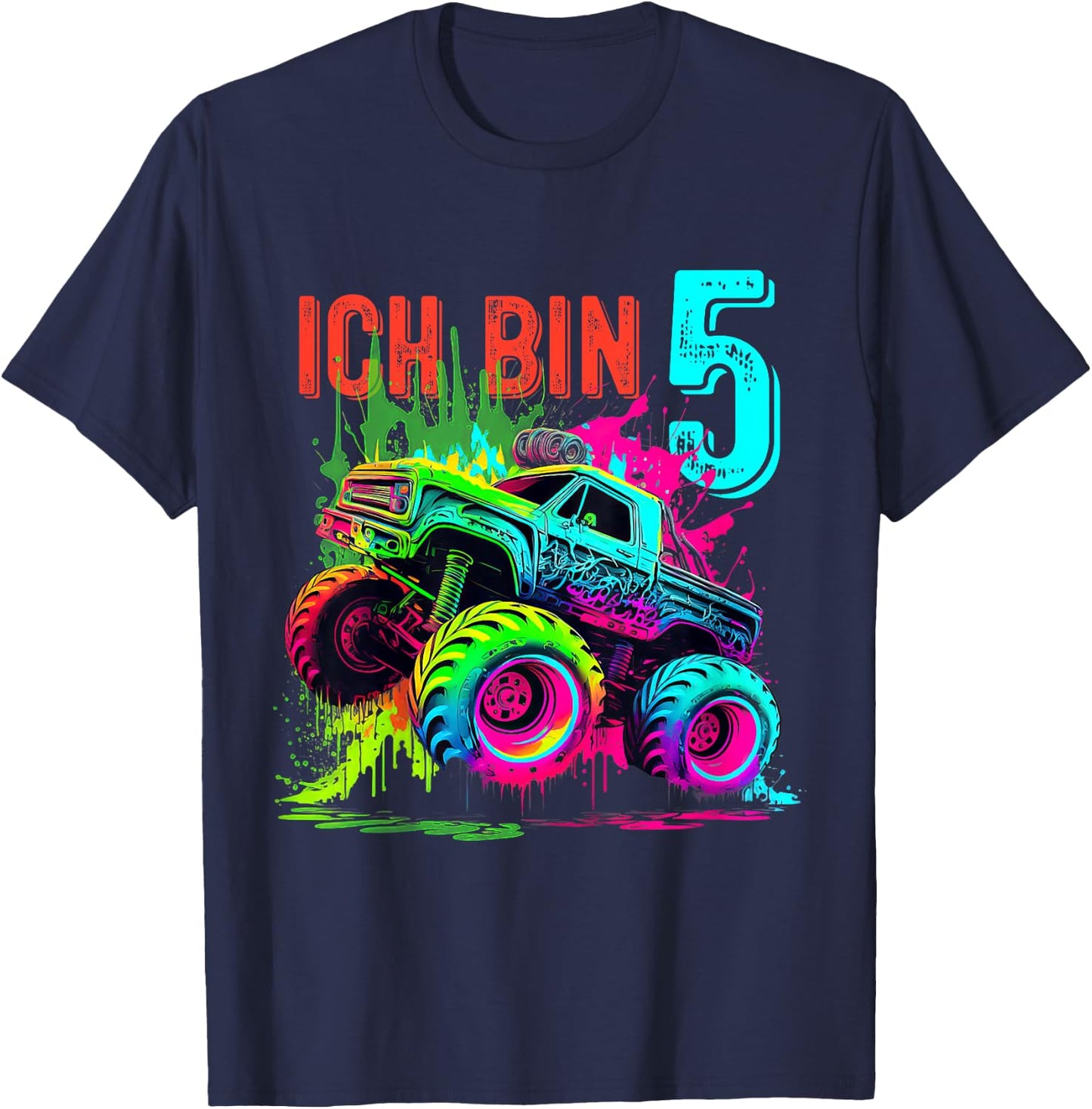 Kinder Ich Bin 5 Jahre Junge Mädchen 5. Geburtstag Monster Truck T-Shirt - T-Shirt | Navy