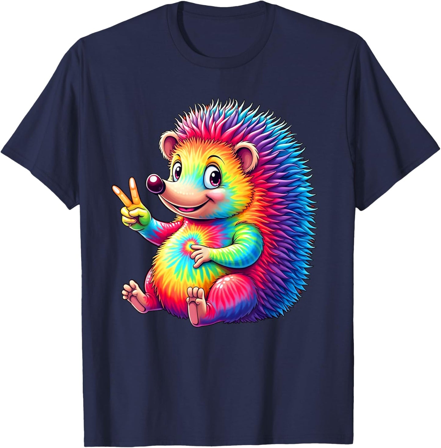 Tie Dye Hedgehog Colorful Hippie Hedgehog Rainbow T-Shirt - T-Shirt | Navy