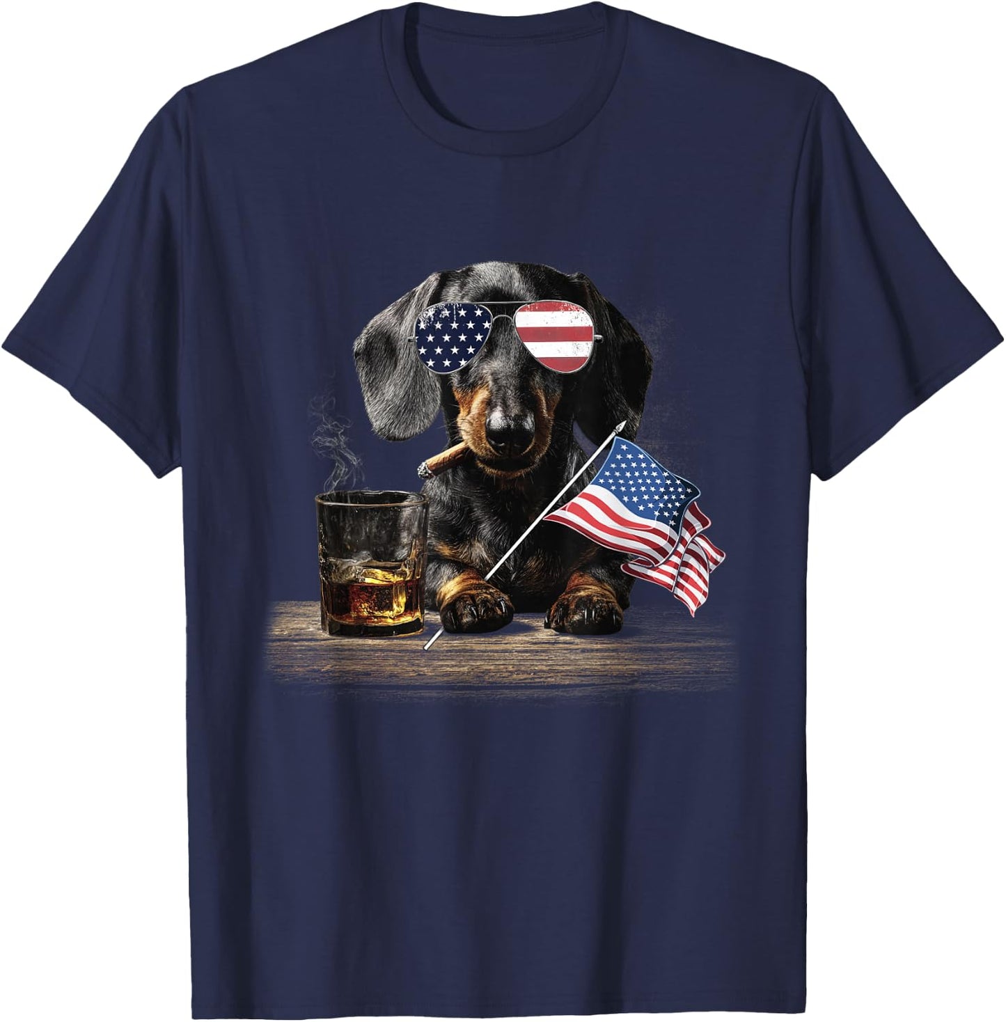 Dachshund Dog Dad Patriotic American Flag July Fourth T-Shirt - T-Shirt | Navy