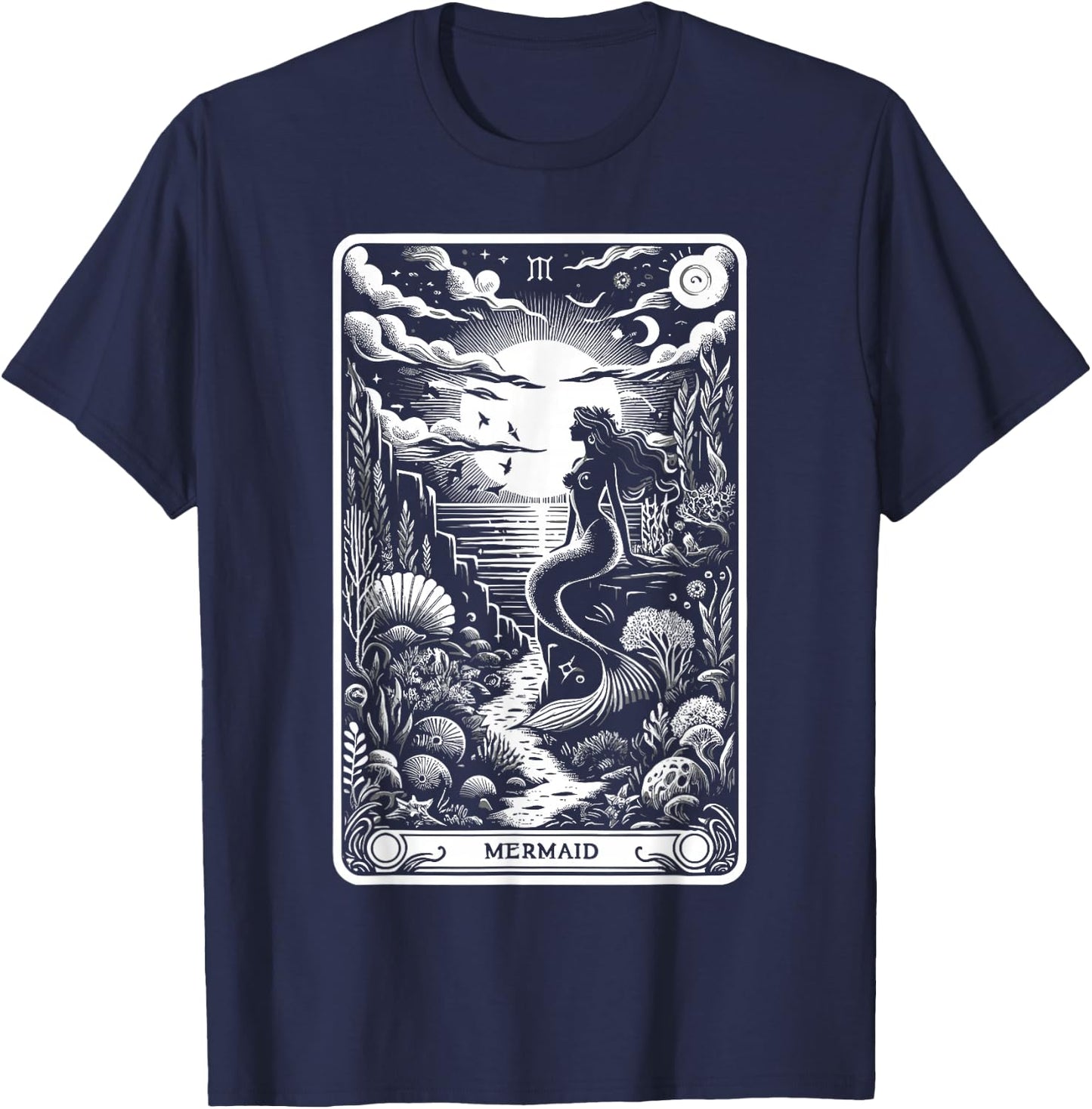 Tarot Card Reading Dark Magic Fortune Telling Mermaid T-Shirt - T-Shirt | Navy