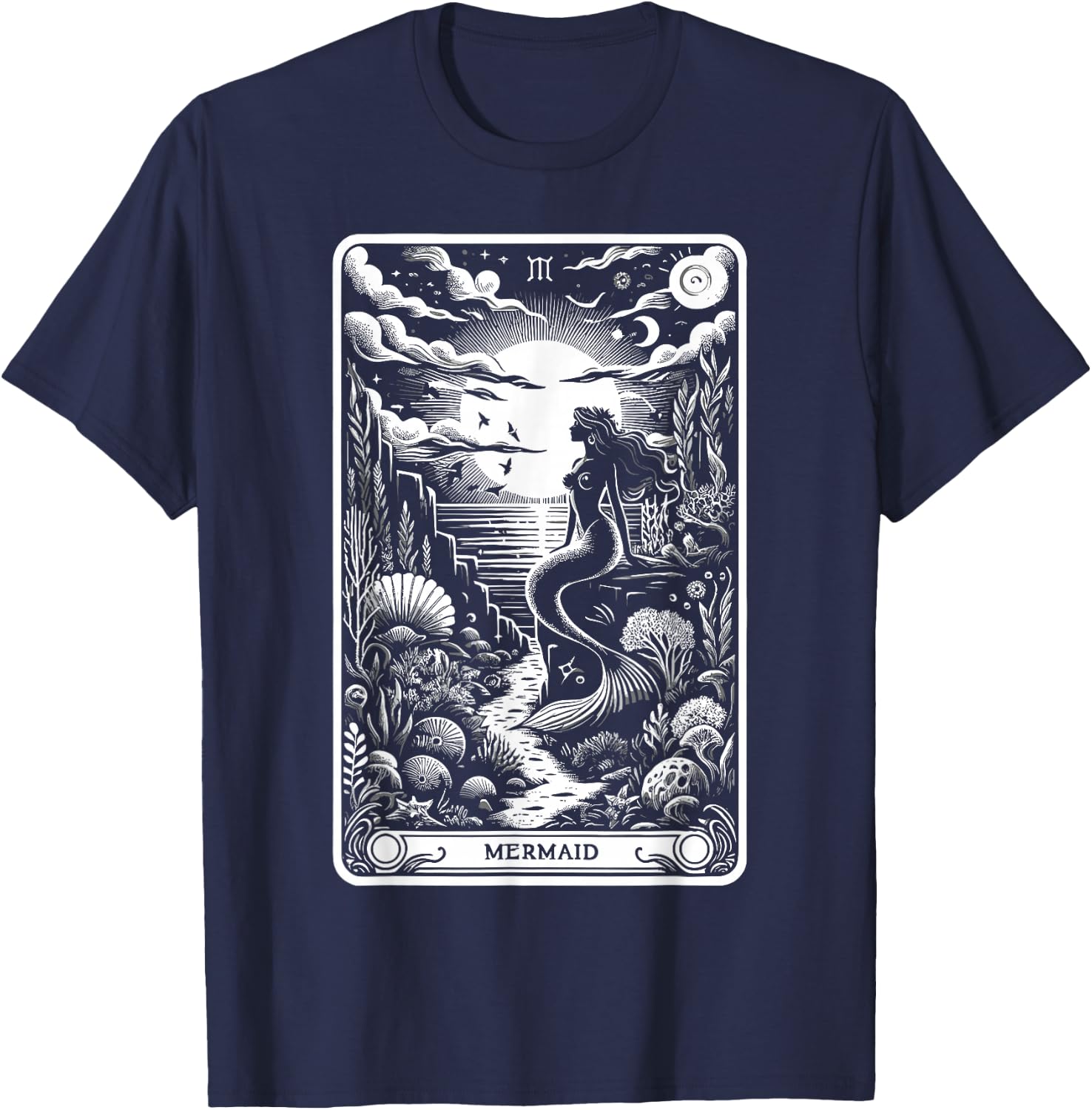 Tarot Card Reading Dark Magic Fortune Telling Mermaid T-Shirt - T-Shirt | Navy