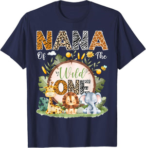 Nana Of The Wild One 1St Bday Safari Jungle Animals T-Shirt - T-Shirt | Navy