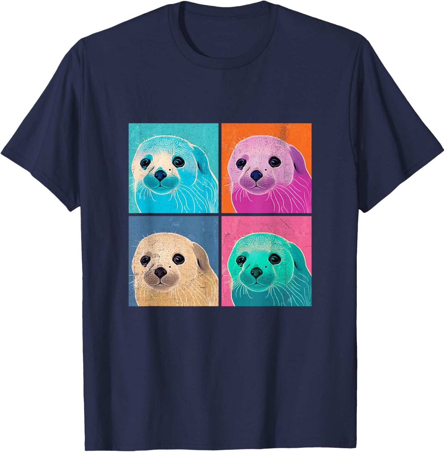 Harp Seal Pop Art Design Illustration Colorful Animal Women T-Shirt - T-Shirt | Navy