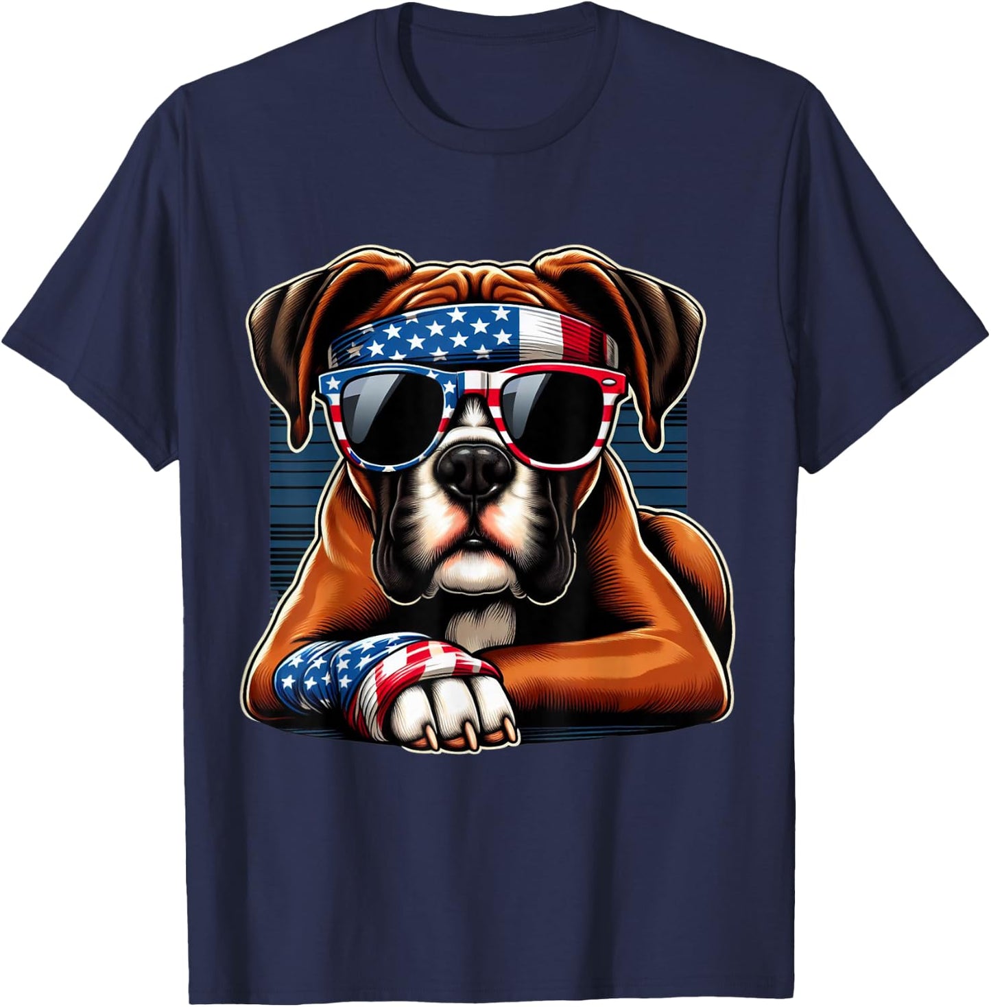 Boxer 4th of July Dog Men Women Kids Boys Girls Children T-Shirt - T-Shirt | Navy